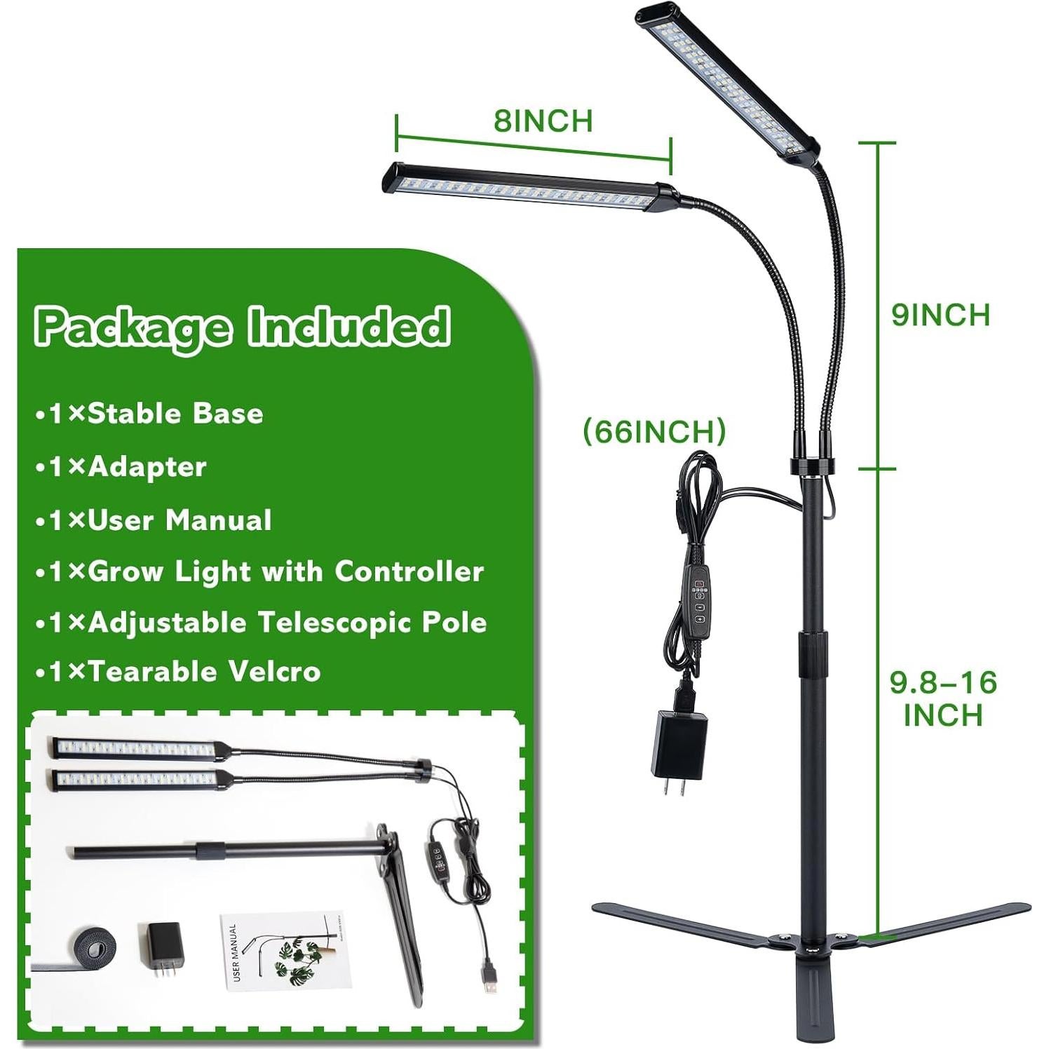 Luz de Crecimiento LED RODINTO Doble Cabezal 50W Espectro Completo