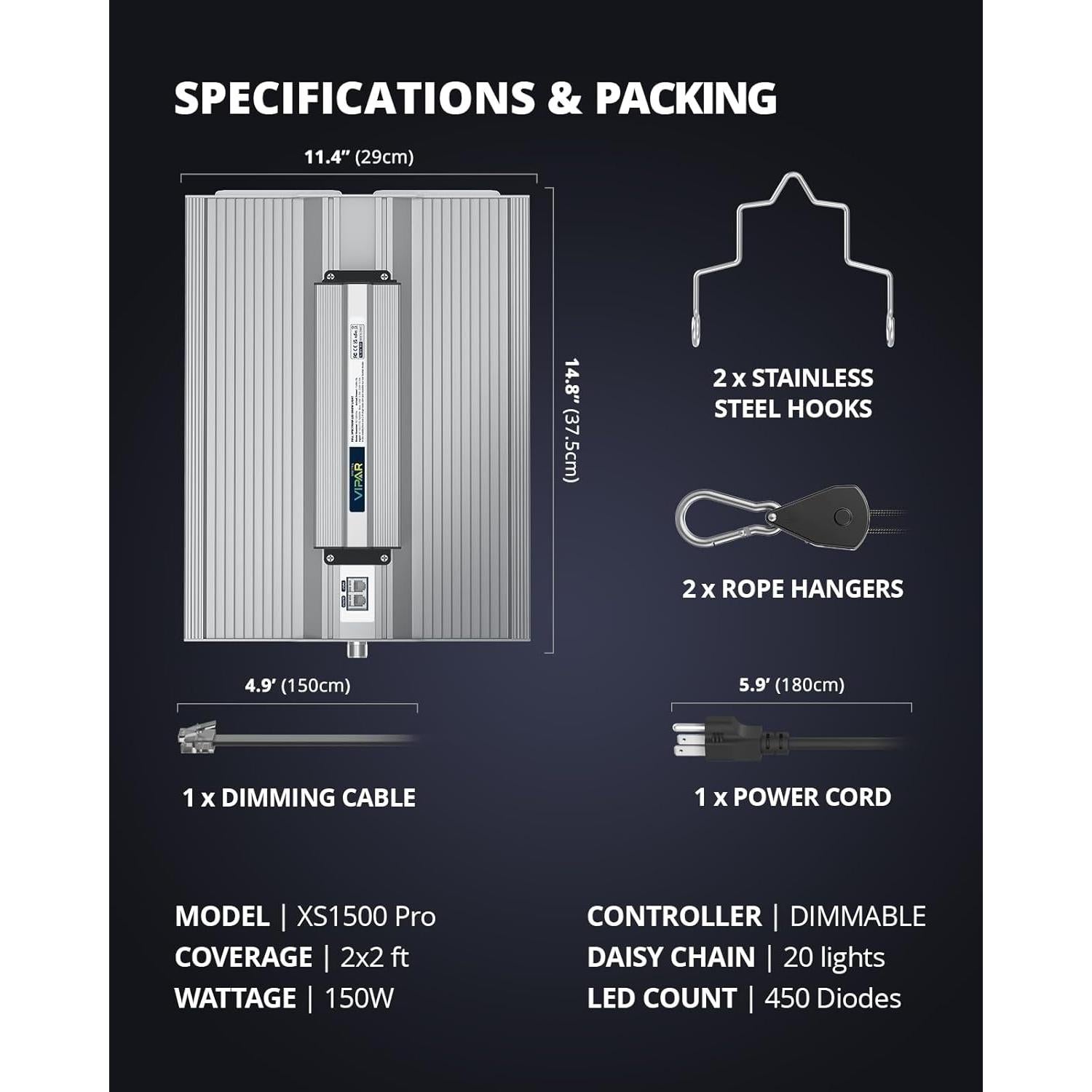 Luces de Cultivo LED VIPARSPECTRA XS1500 Pro 150W Espectro Completo