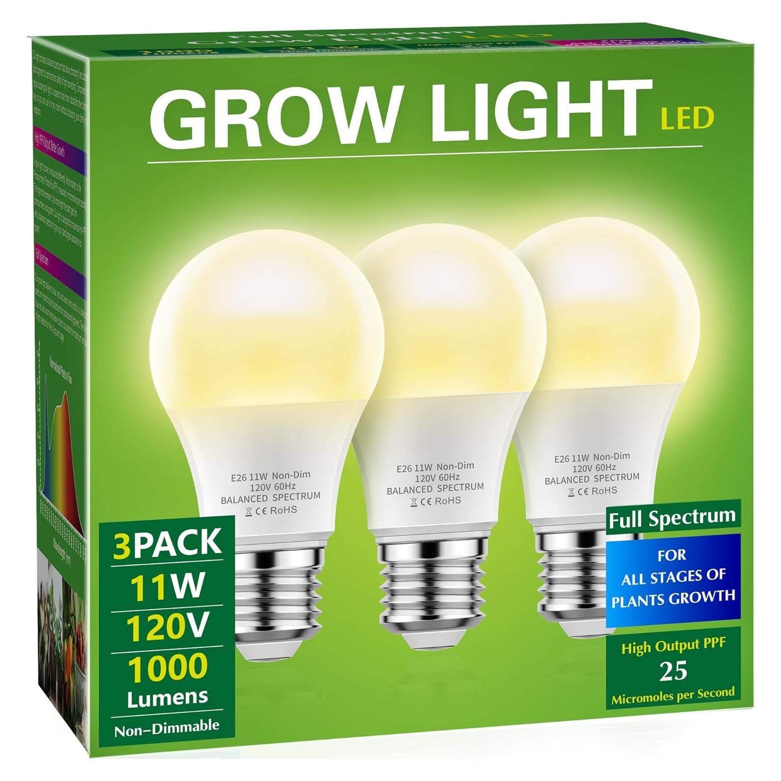 Bombillas de Crecimiento LED Briignite E26 11W Espectro Completo - Paquete de 3