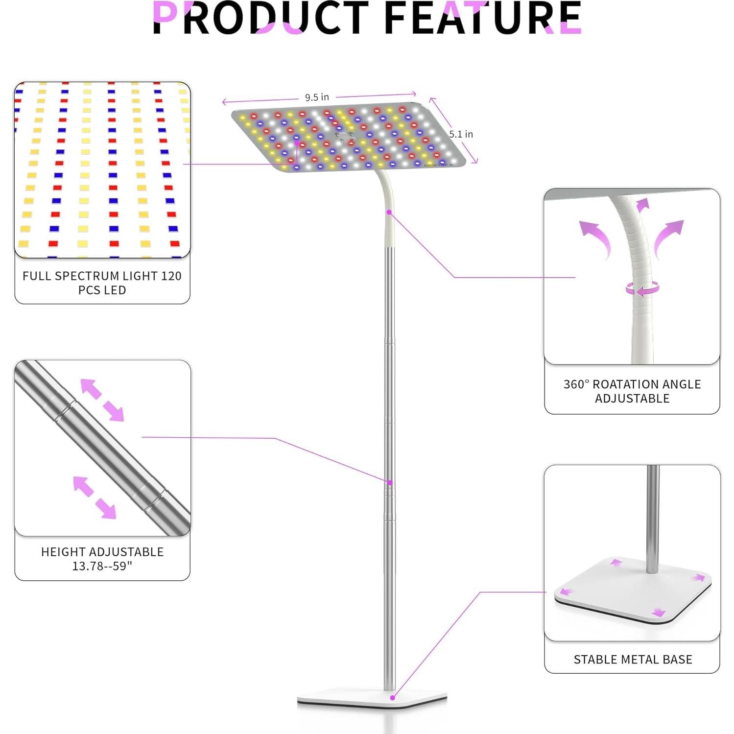 Luz de Cultivo LED BESTVA 18W con Soporte Ajustable y Temporizador