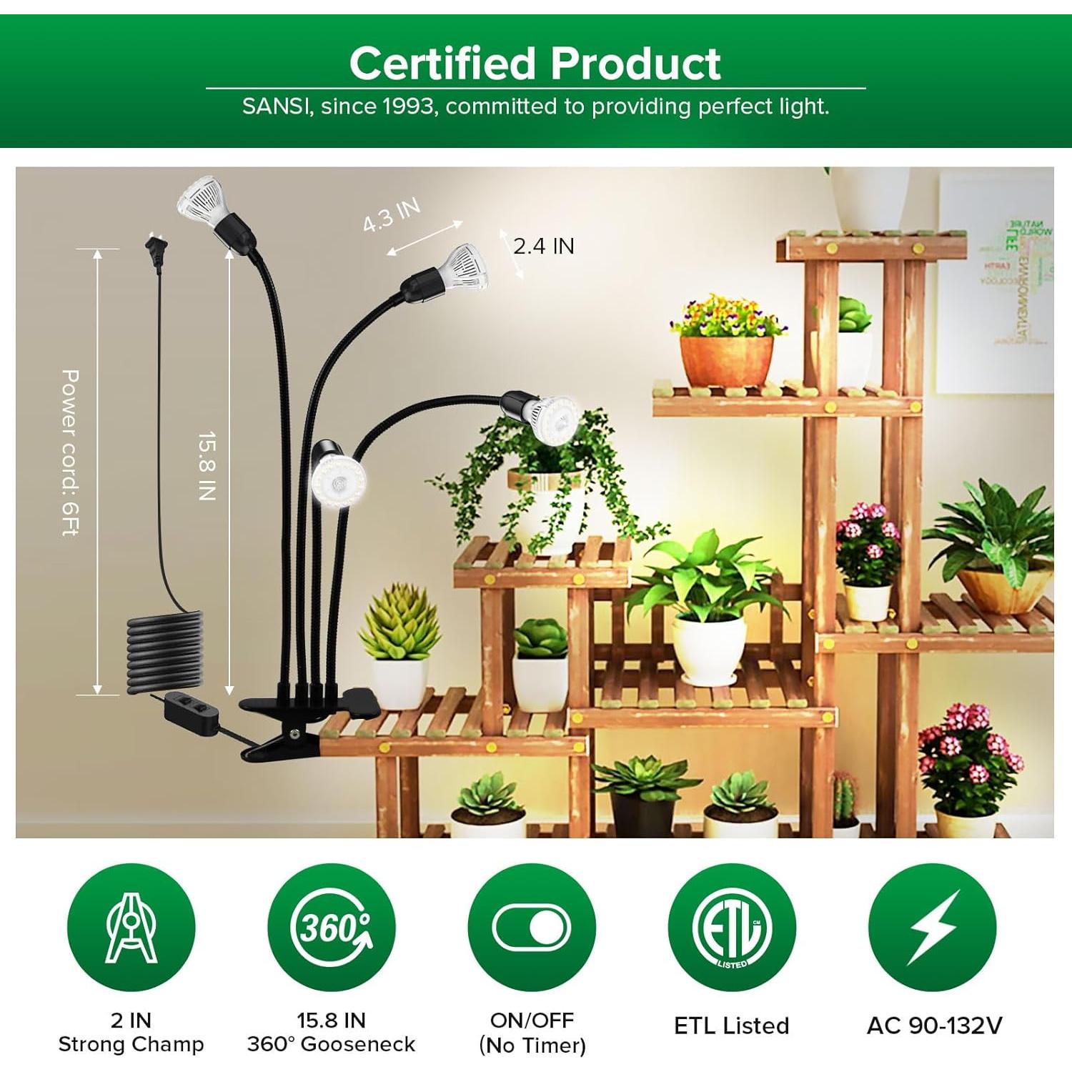 Lámpara de Cultivo LED SANSI 40W con Cuello de Ganso 360°