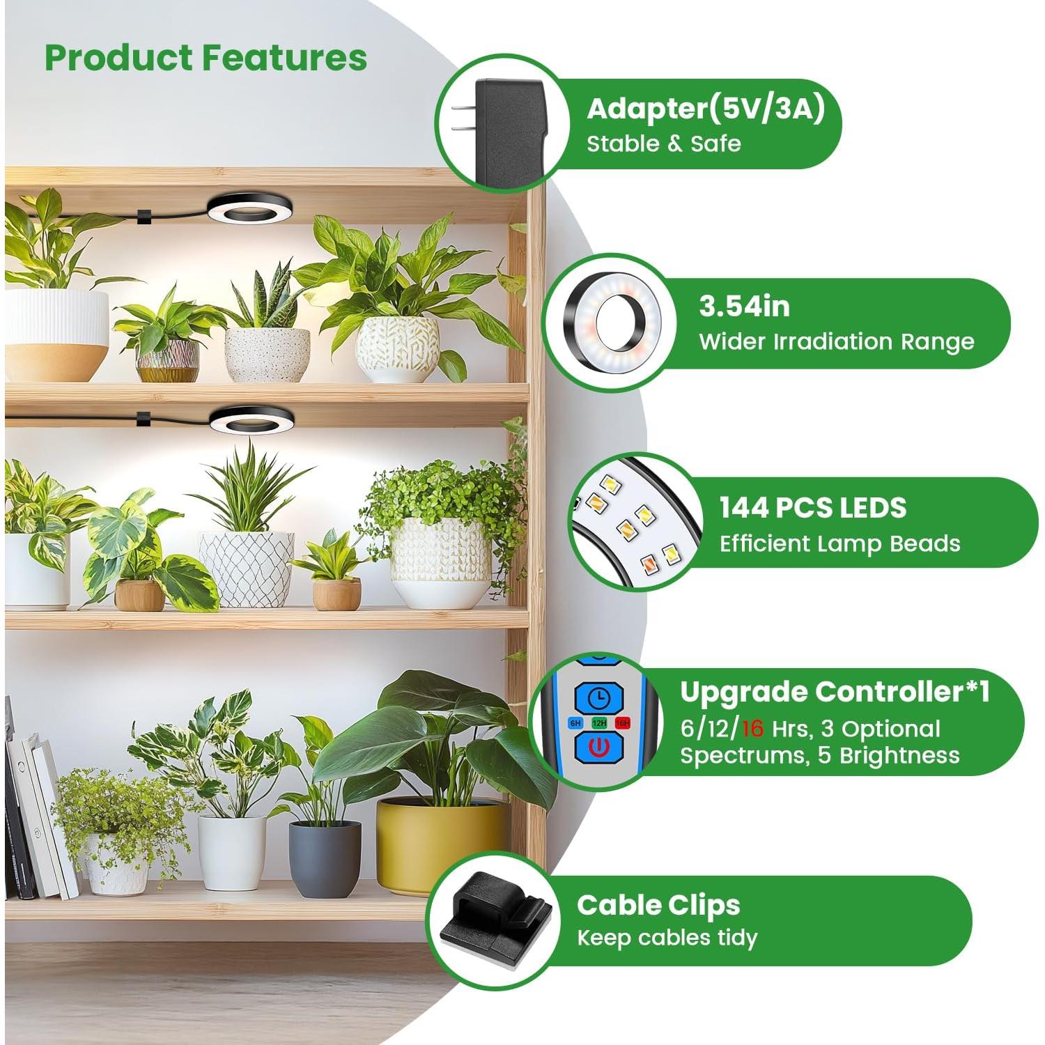 Luz de Crecimiento LED Wiaxulay 8.89cm 144 LEDs Espectro Completo