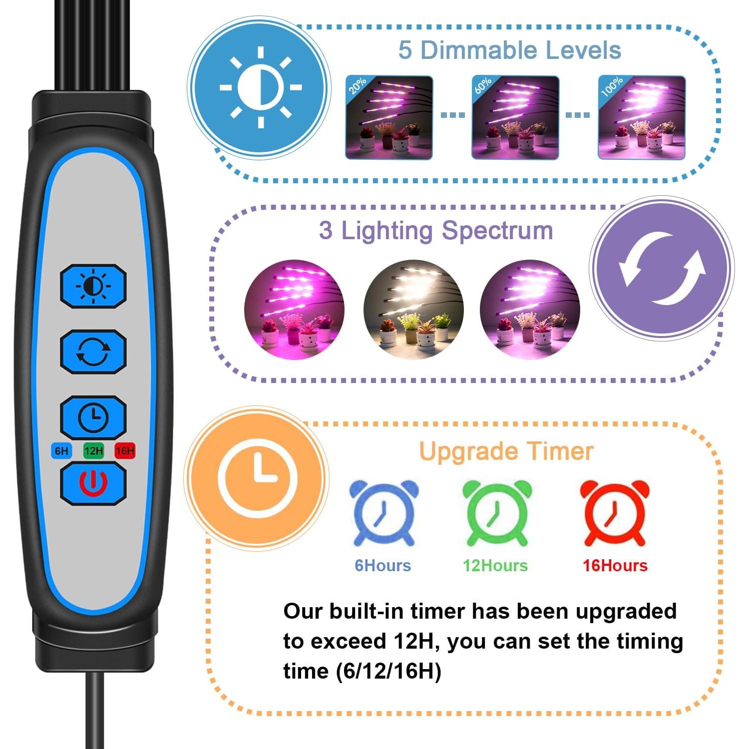 Luz de Crecimiento LED Garpsen 5 Cabezas con Soporte Ajustable