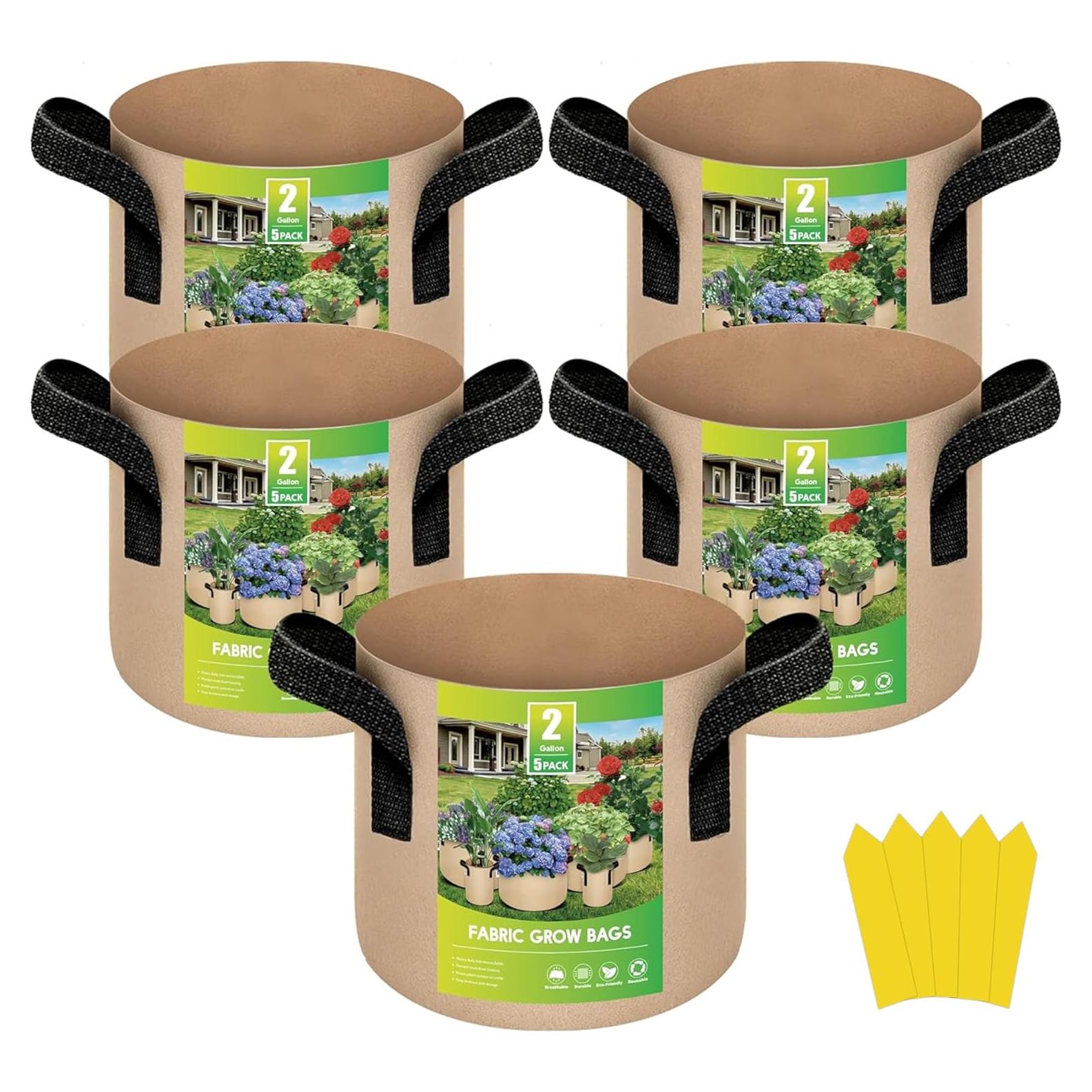 Bolsas de Cultivo YSSOA 5-Pack 7.6L Tela No Tejida