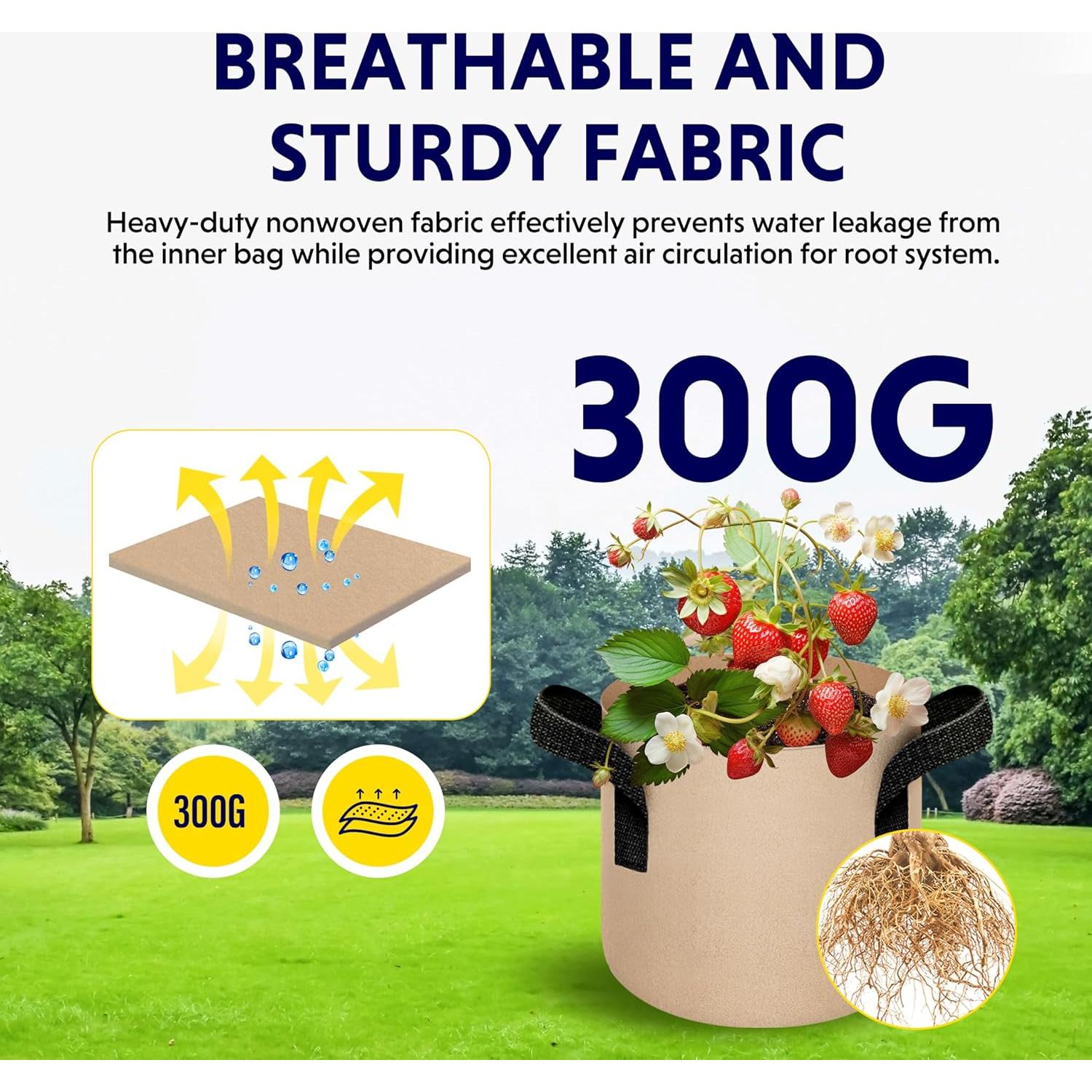 Bolsas de Cultivo YSSOA 5-Pack 7.6L Tela No Tejida