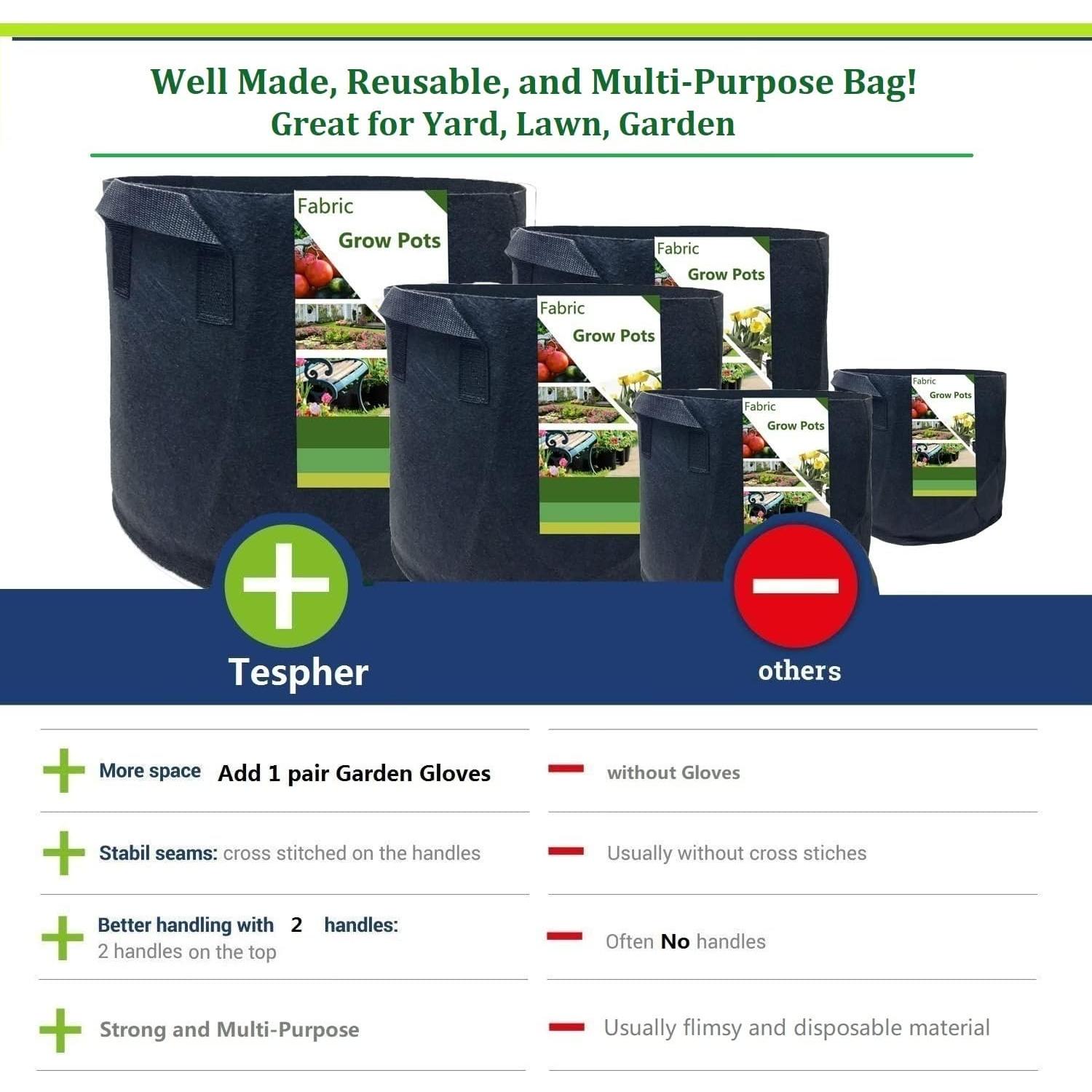 Paquete de 3 Bolsas de Cultivo Tespher 40 Galones 70x40 cm