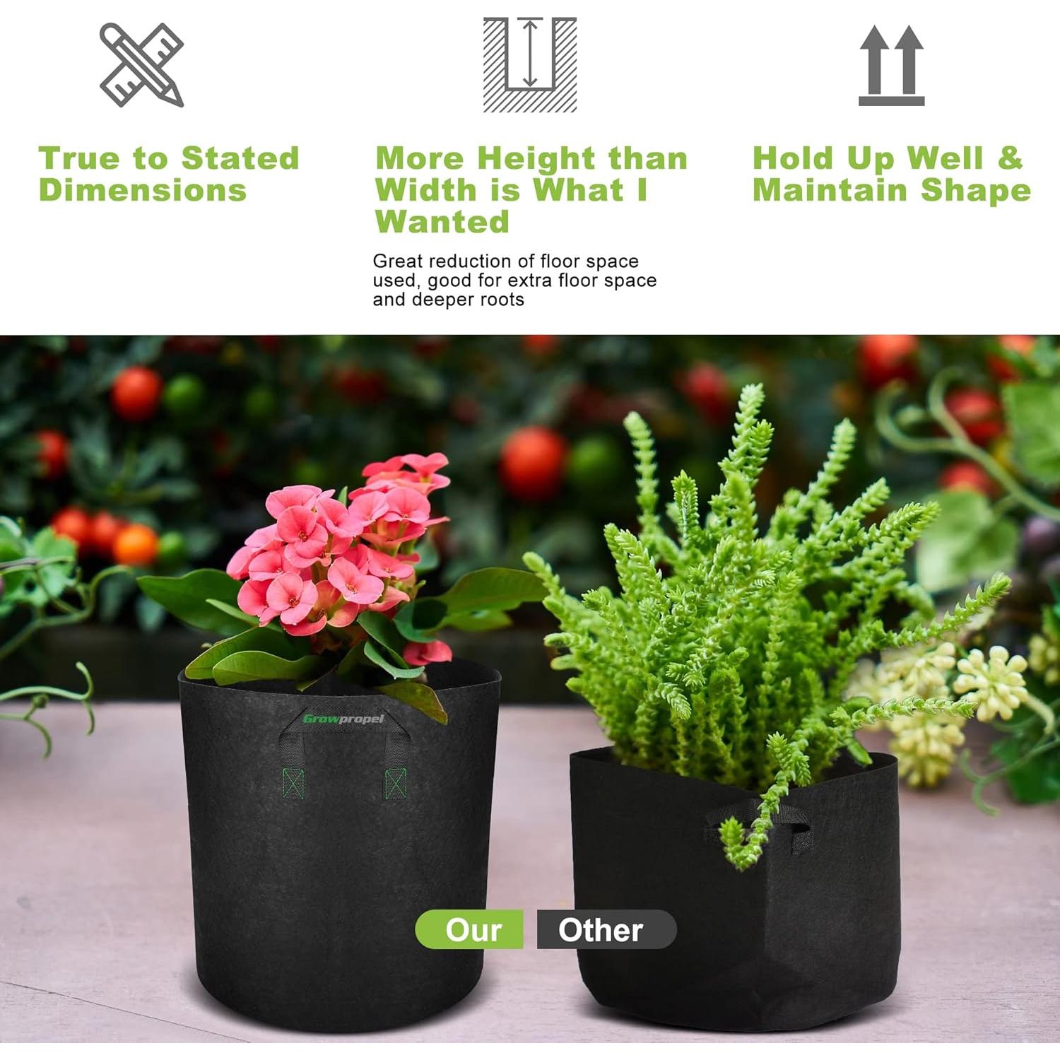 Bolsas de Cultivo Altas Growpropel 3 Galones 8 Paquete Tela Resistente