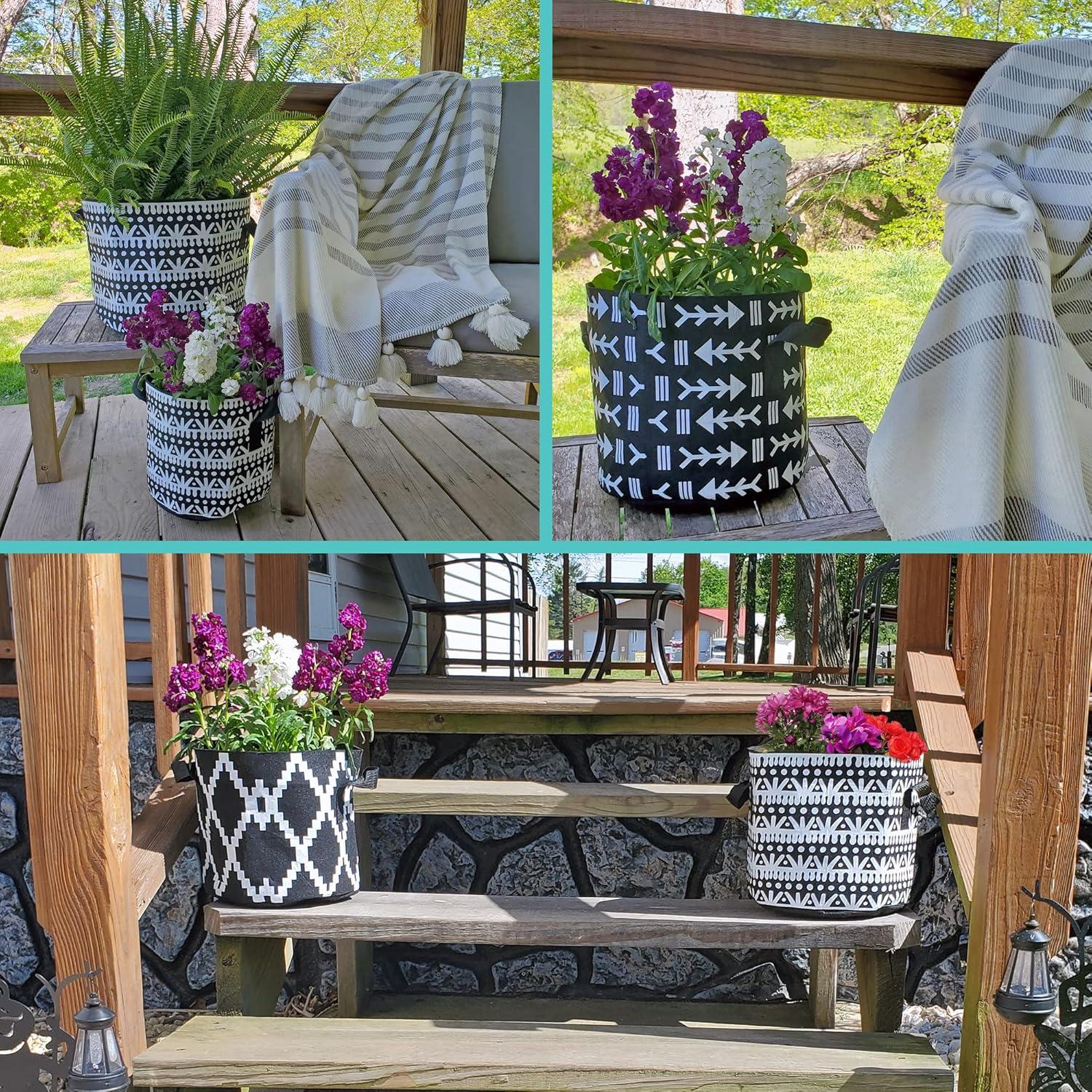 Bolsas de Cultivo Darware 3 Galones Juego de 4 Boho Negro Blanco