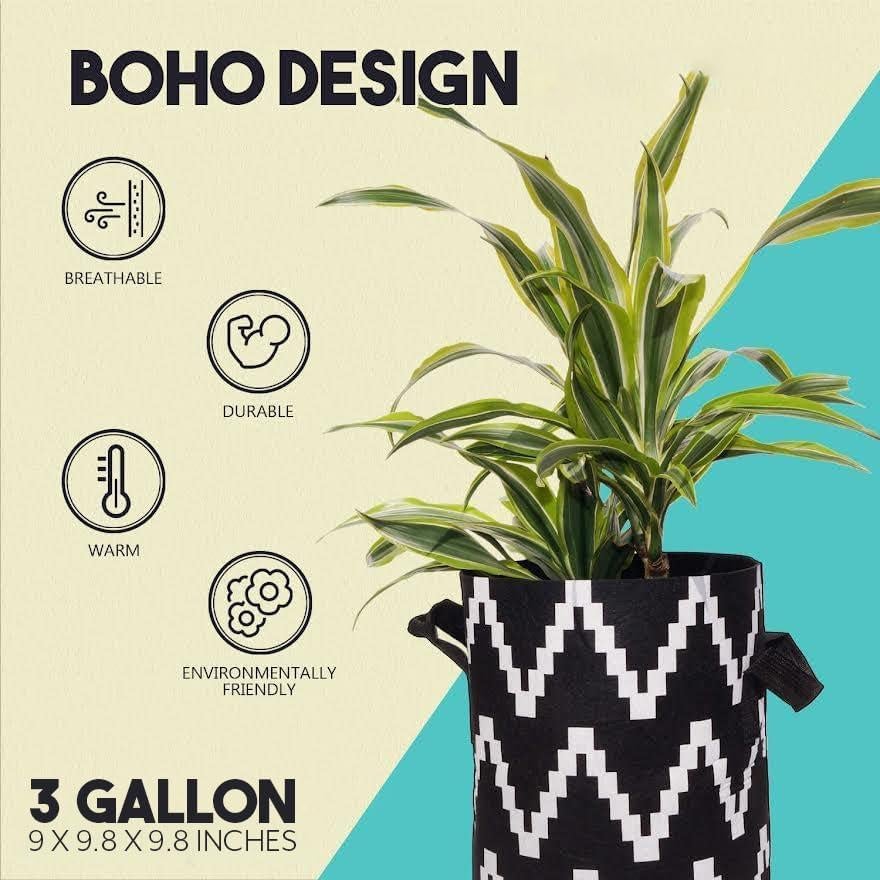 Bolsas de Cultivo Darware 3 Galones Juego de 4 Boho Negro Blanco