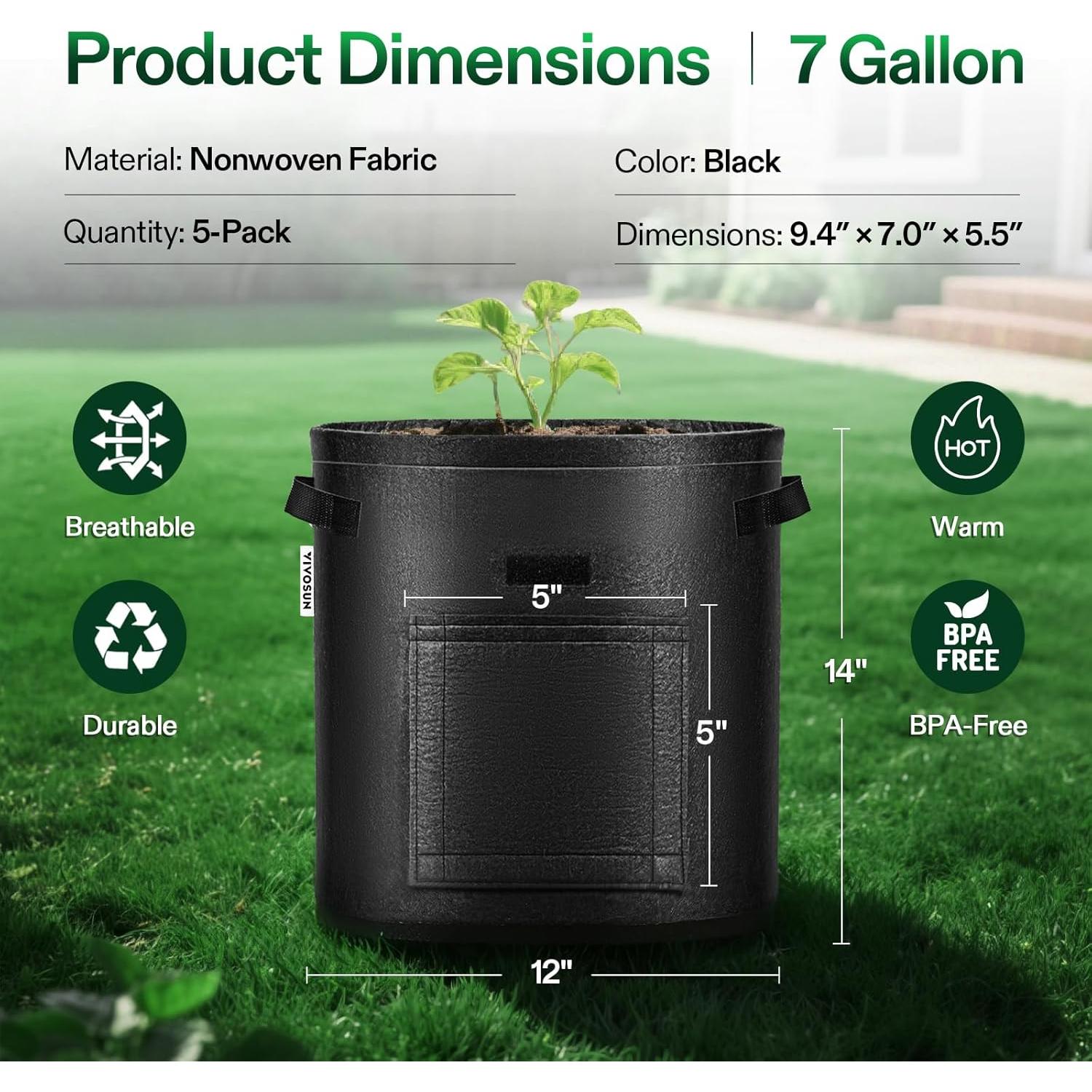 Bolsas de Cultivo VIVOSUN 7 Galones para Papas - 5 Piezas