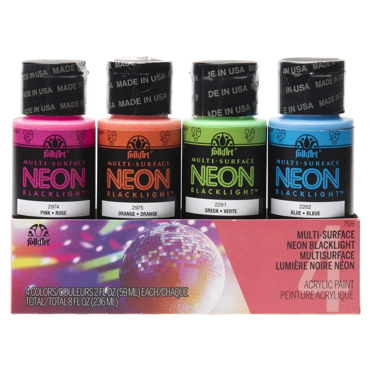 Set de Pintura Acrílica Neon FolkArt 4 Colores 60ml Multi-Superficie