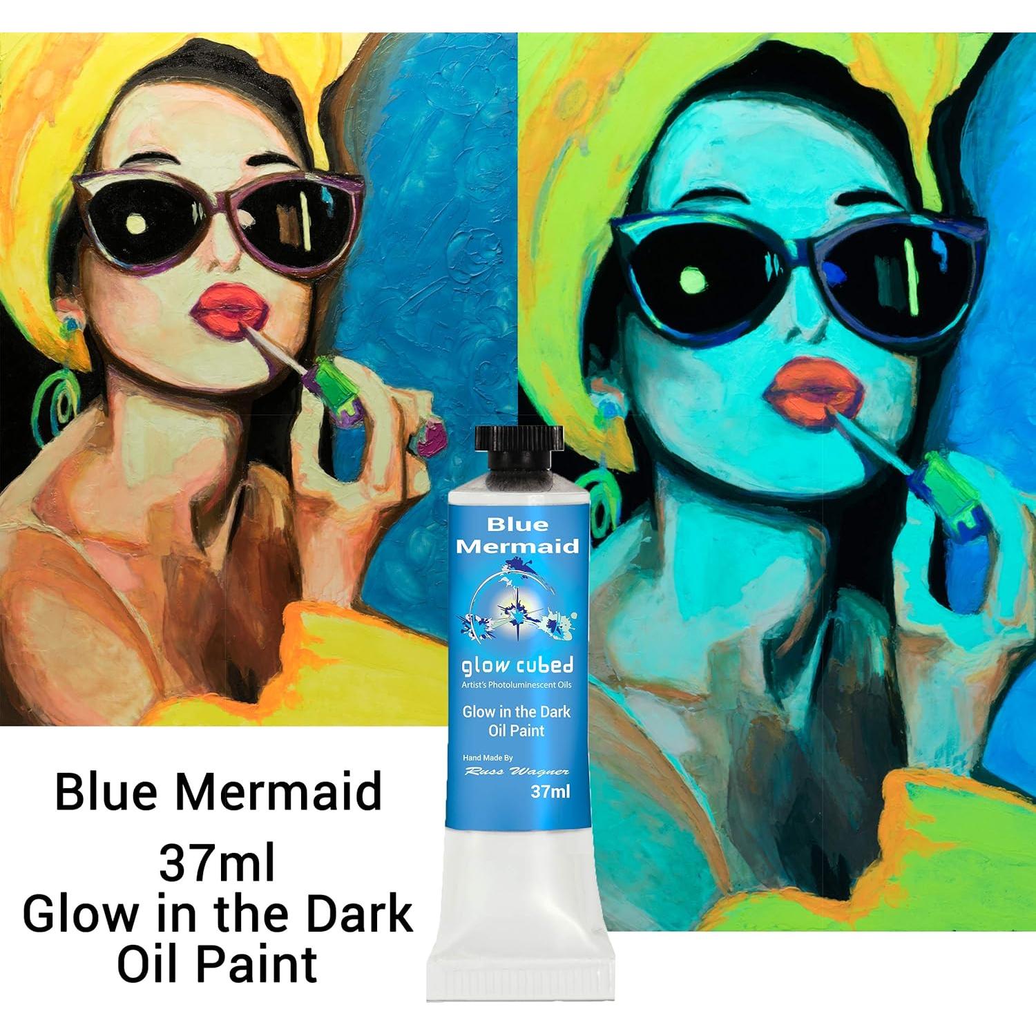 Pintura al Óleo Profesional Glow Cubed Sirena Azul 37ml Fosforescente