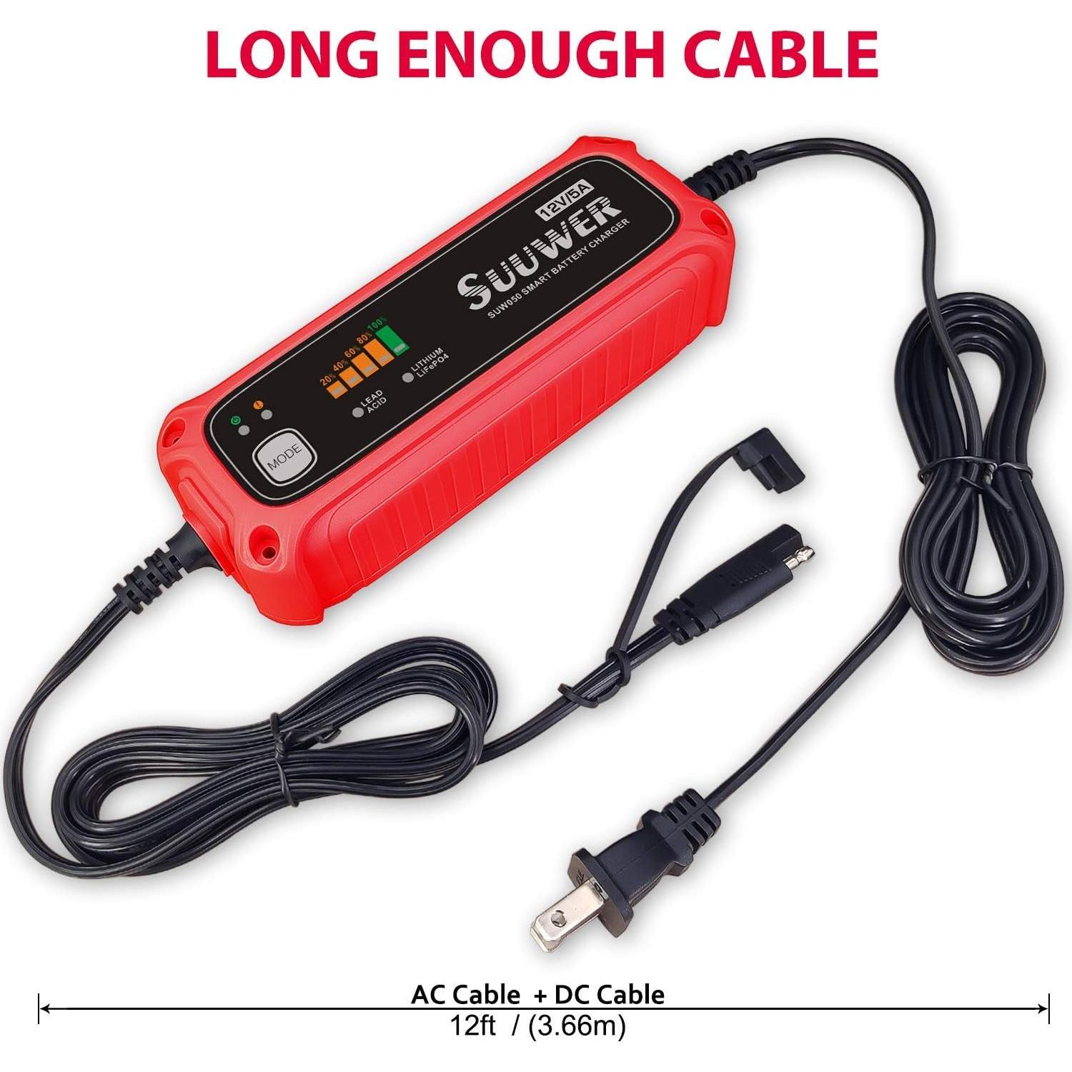 Cargador de Batería Inteligente Suuwer 12V 5A para Coche y Moto