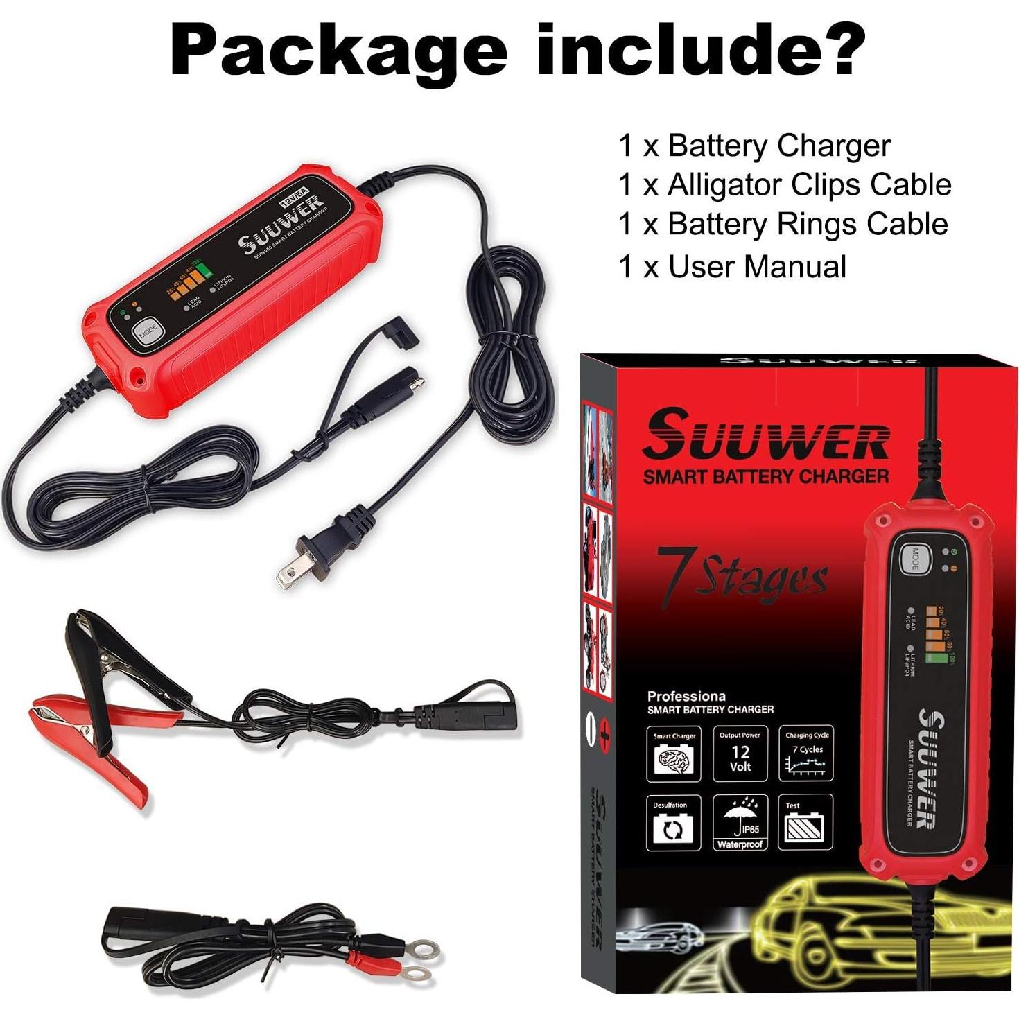 Cargador de Batería Inteligente Suuwer 12V 5A para Coche y Moto