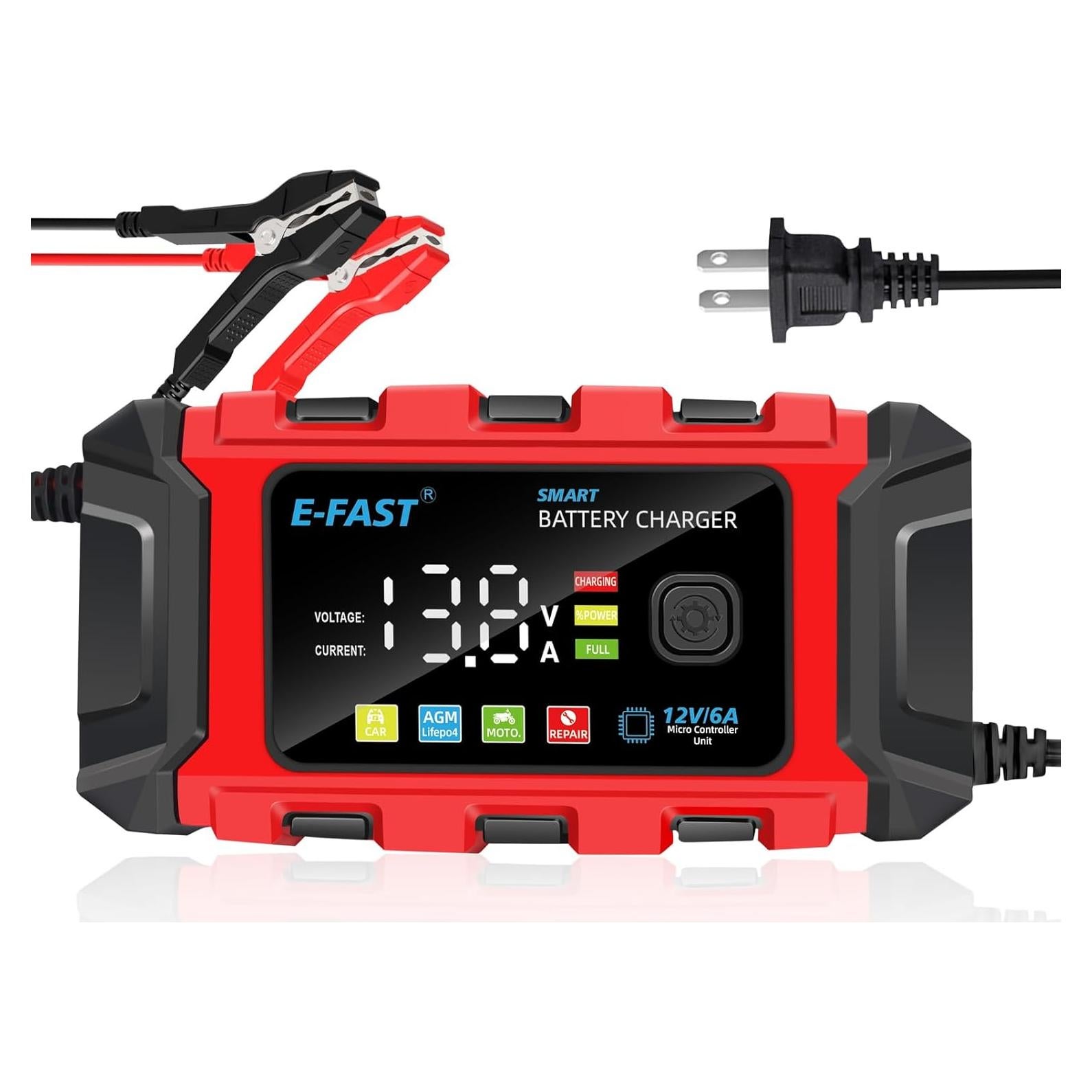 Cargador de Batería E-FAST 6A 12V para Autos y Motos