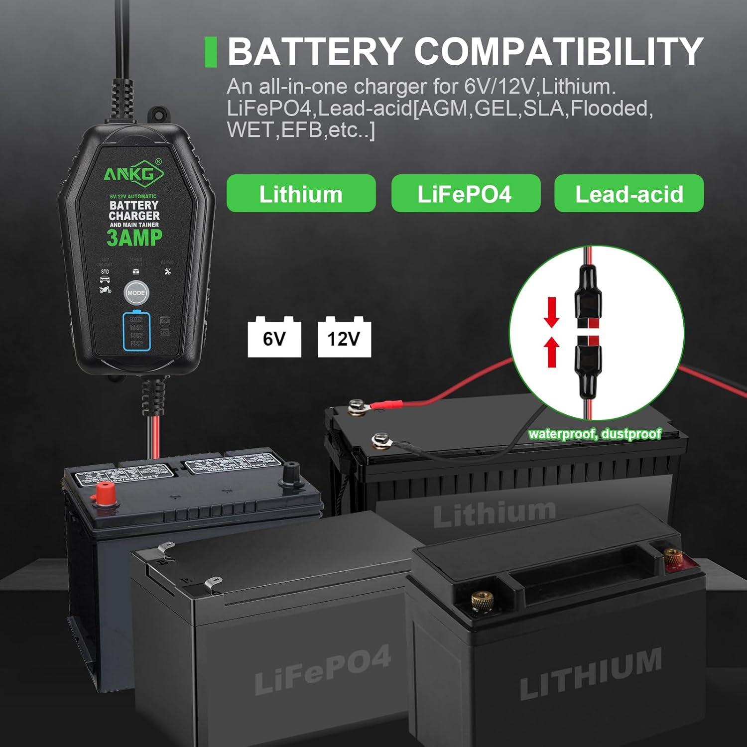 Cargador de Batería Inteligente 3A 6V/12V ANKG-02 a Prueba de Agua