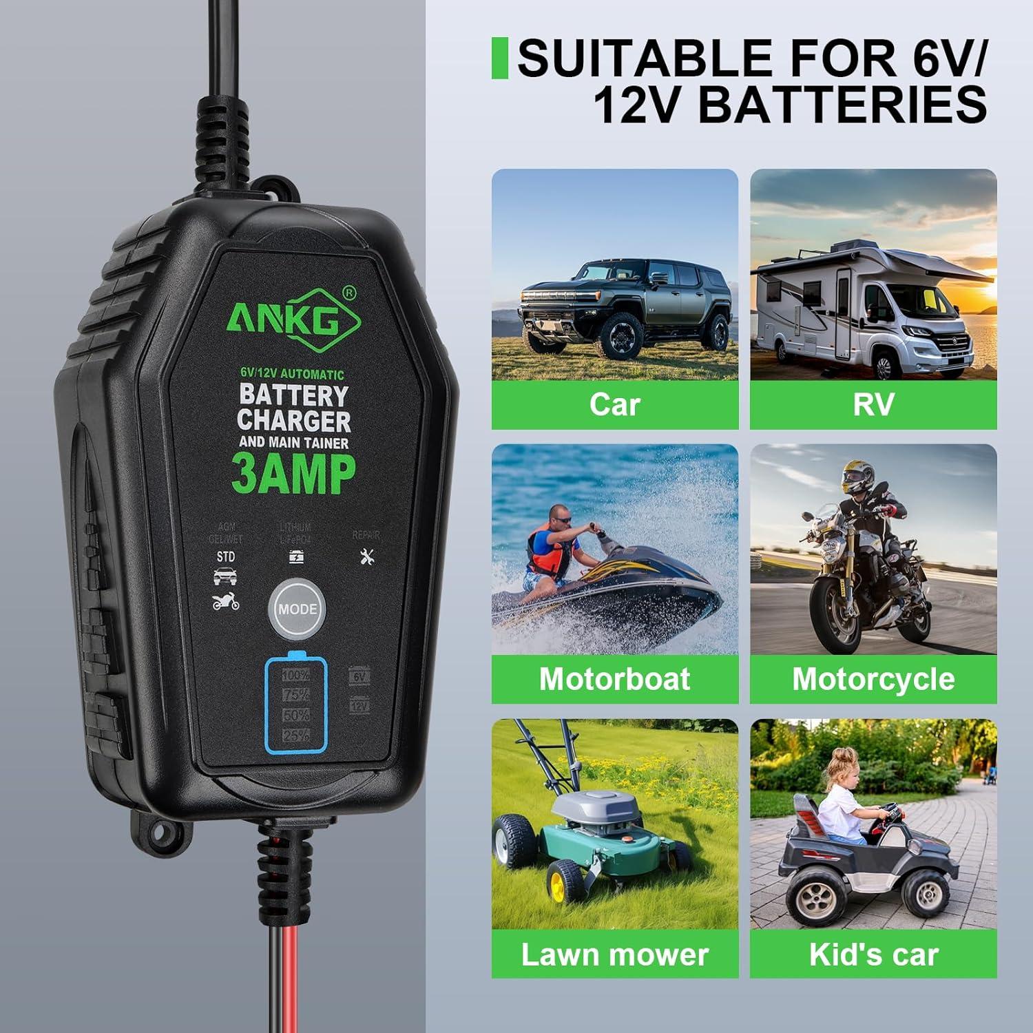 Cargador de Batería Inteligente 3A 6V/12V ANKG-02 a Prueba de Agua