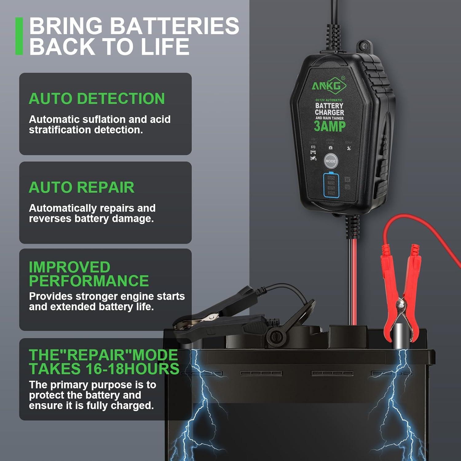 Cargador de Batería Inteligente 3A 6V/12V ANKG-02 a Prueba de Agua