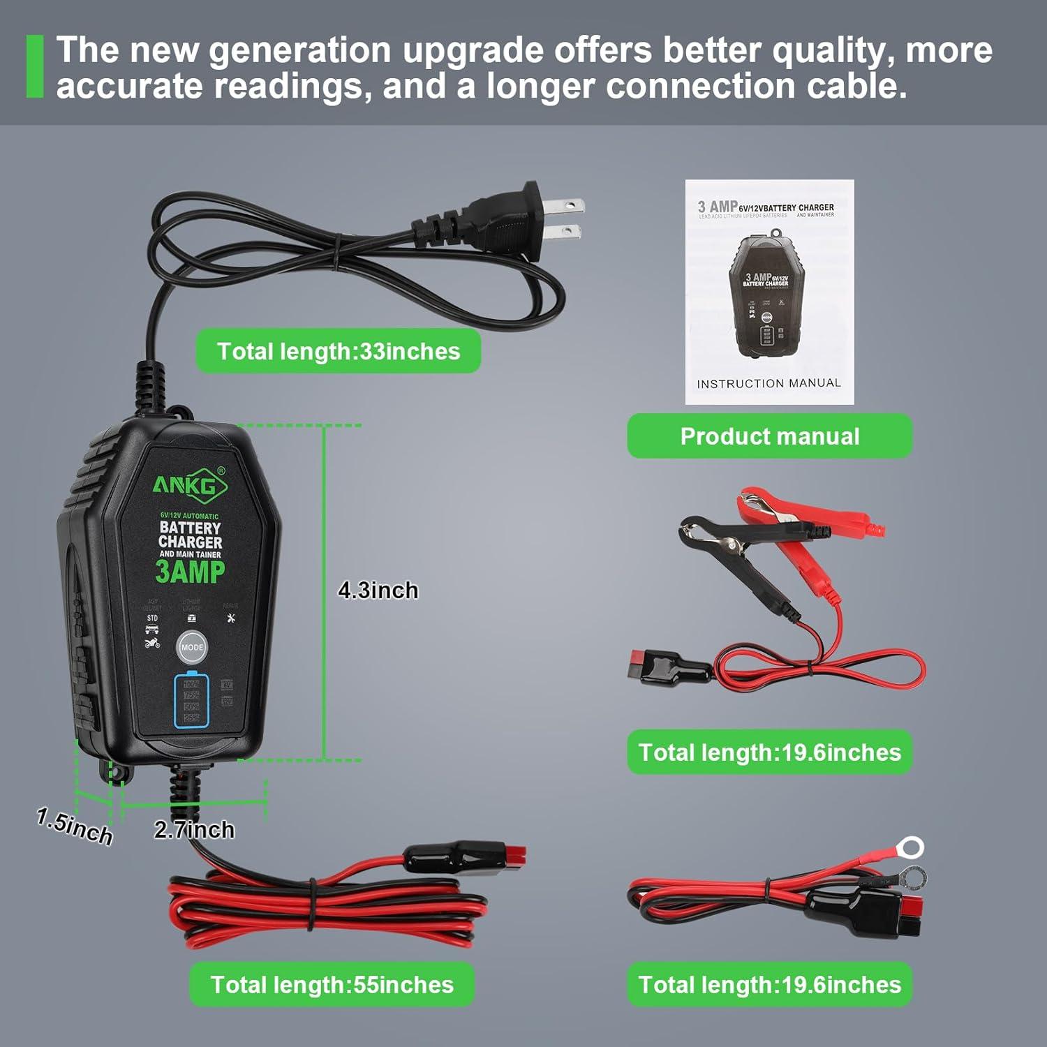 Cargador de Batería Inteligente 3A 6V/12V ANKG-02 a Prueba de Agua