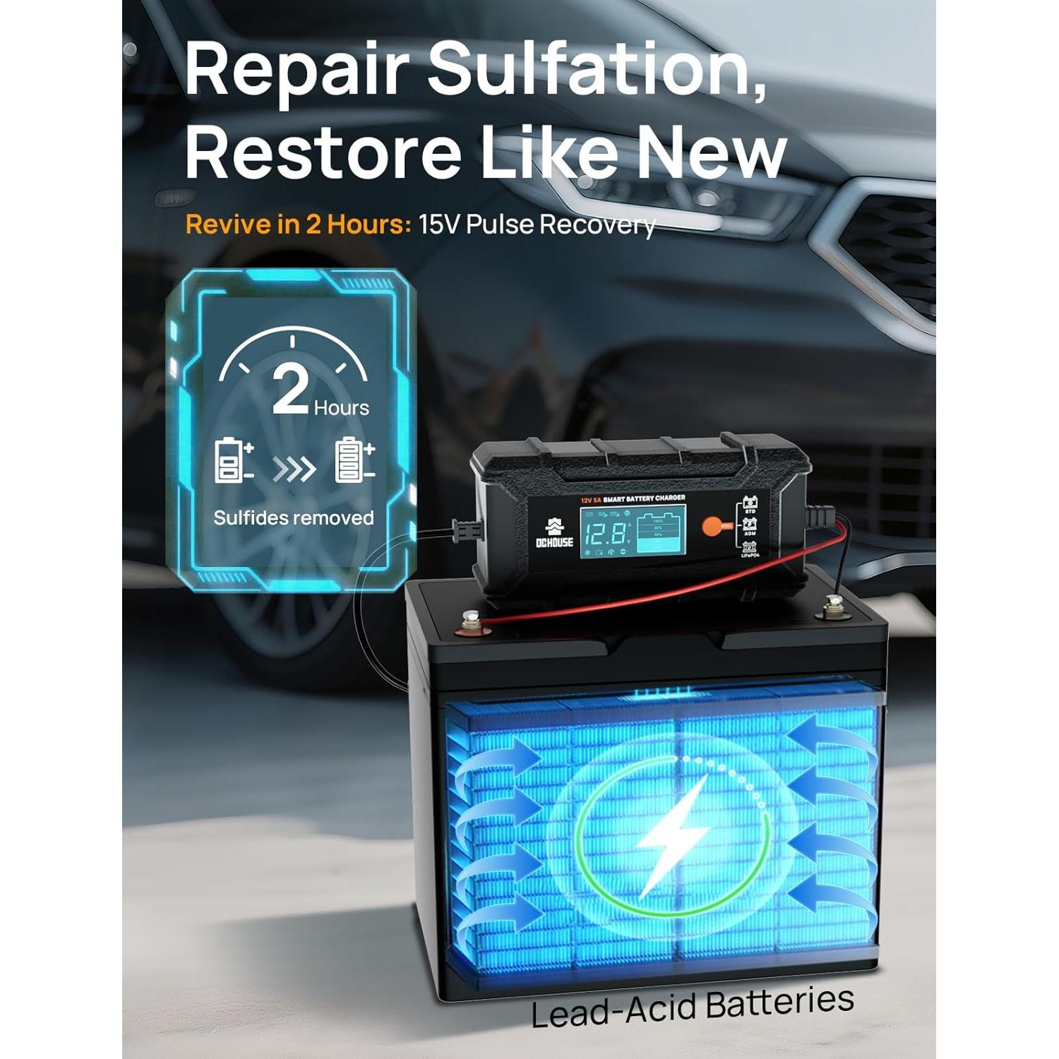 Cargador Inteligente de Batería 12V DC HOUSE 5A LiFePO4