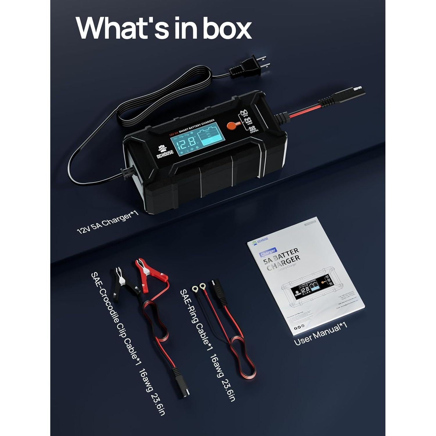 Cargador Inteligente de Batería 12V DC HOUSE 5A LiFePO4
