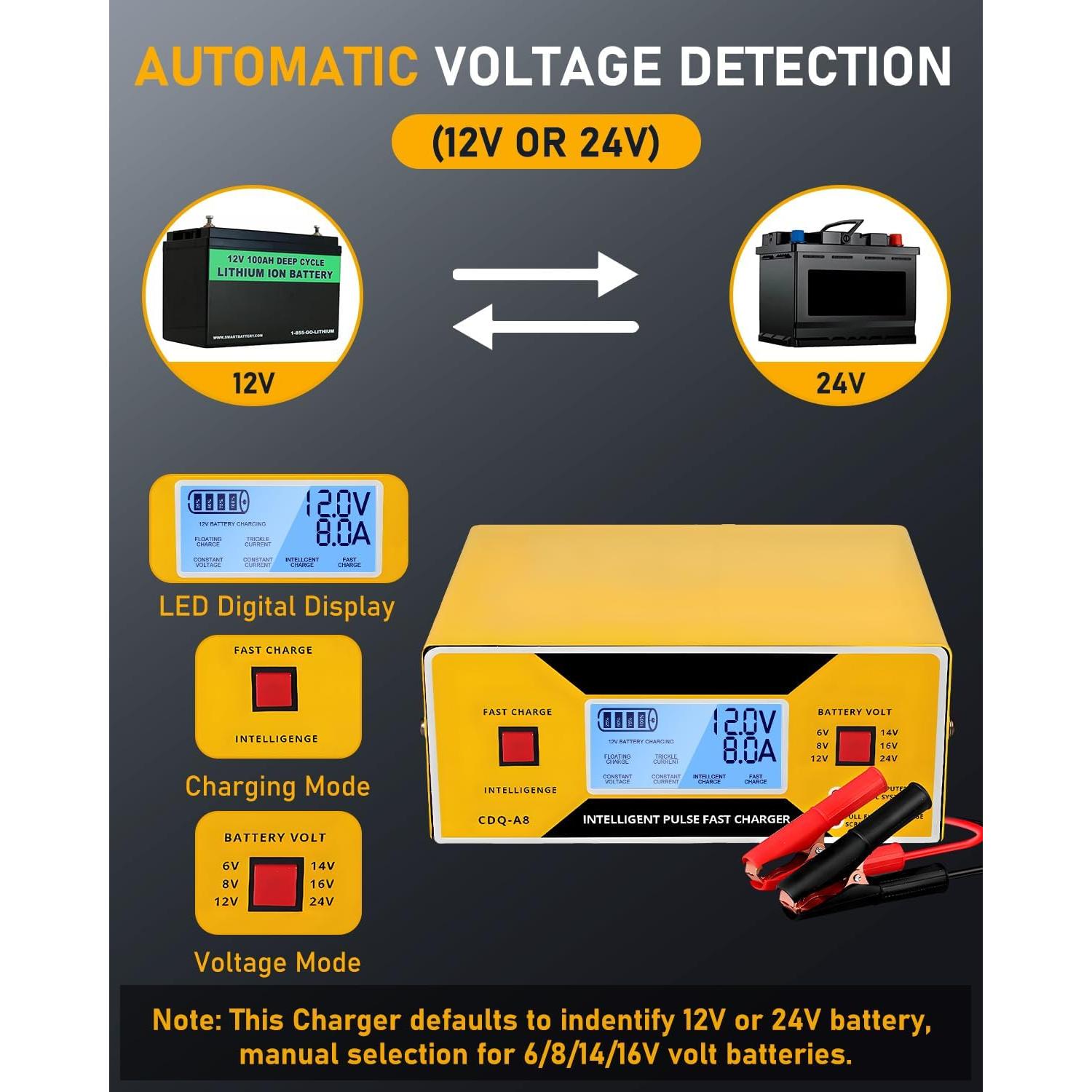 Cargador de Baterías Automático HUIAIPAIC 6-24V 10A