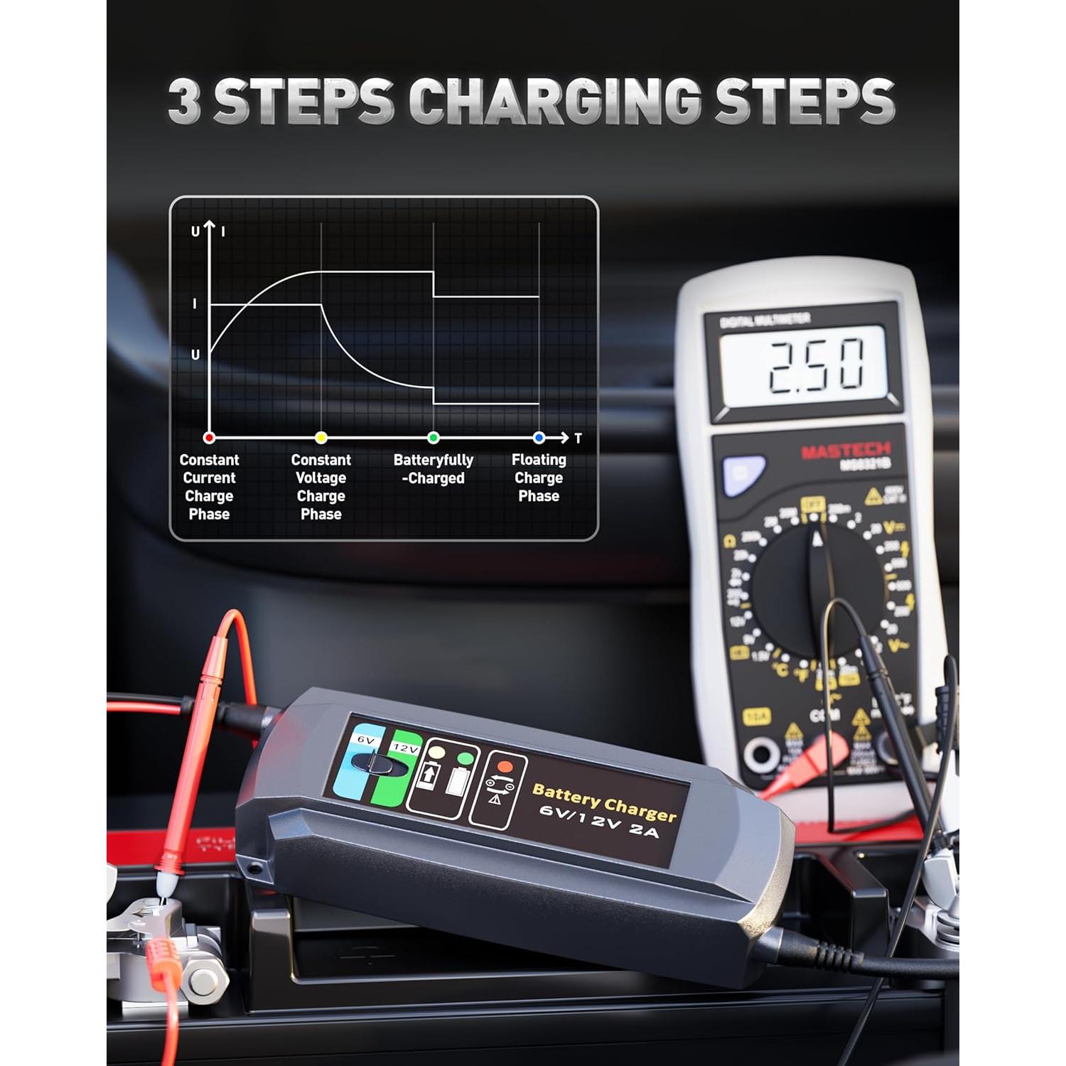 Cargador de Batería Automotriz Erayak 2A 6V/12V Inteligente
