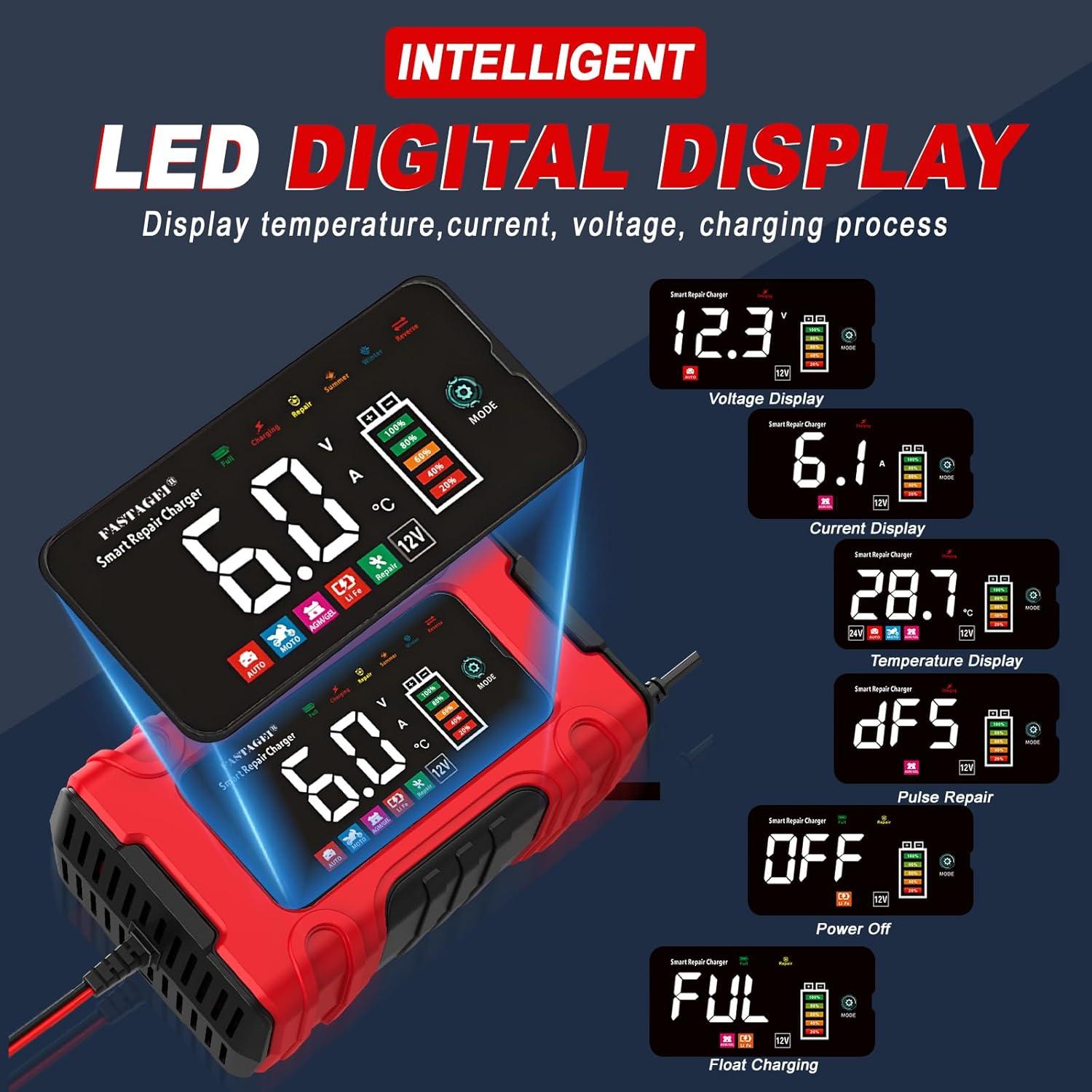 Cargador Inteligente de Batería 12V 6A FASTAGEI con Reparación
