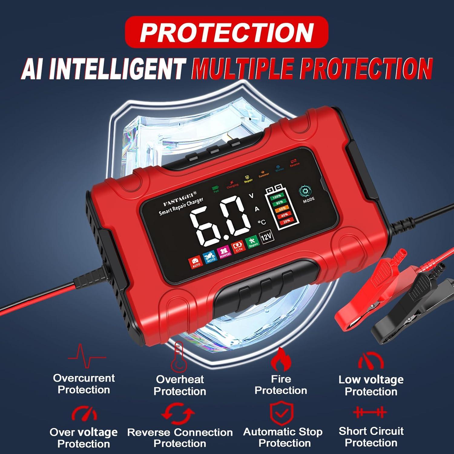 Cargador Inteligente de Batería 12V 6A FASTAGEI con Reparación