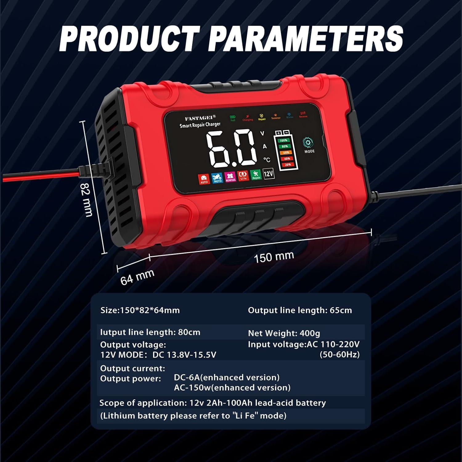 Cargador Inteligente de Batería 12V 6A FASTAGEI con Reparación