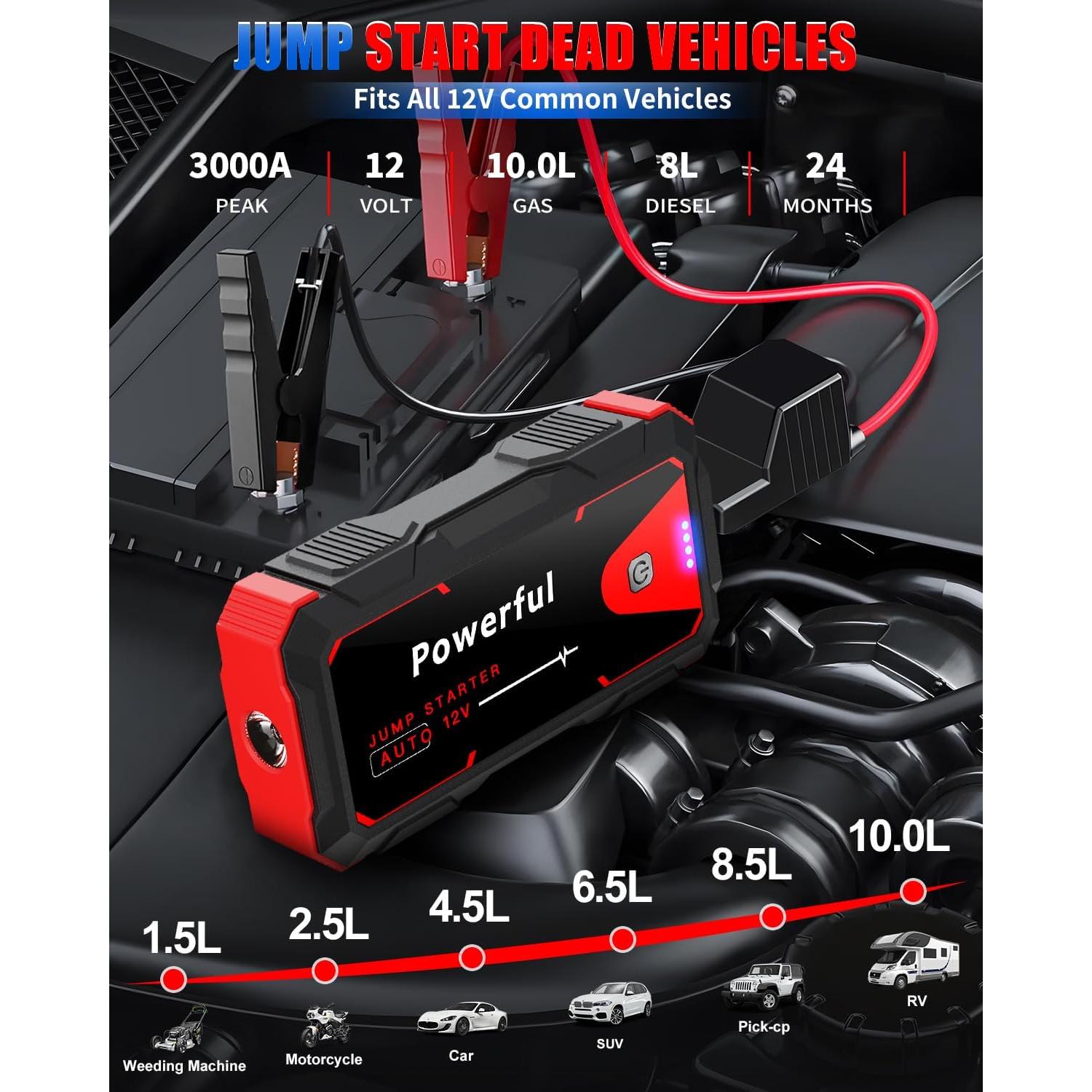 Arrancador de Salto 3000A TekGlom JS2 10000mAh 12V Portátil