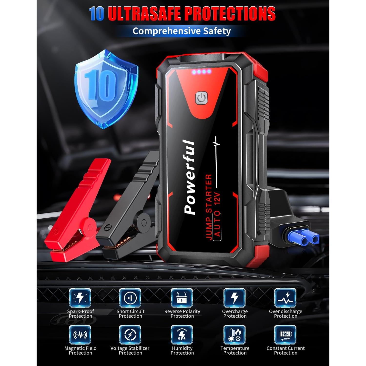 Arrancador de Salto 3000A TekGlom JS2 10000mAh 12V Portátil