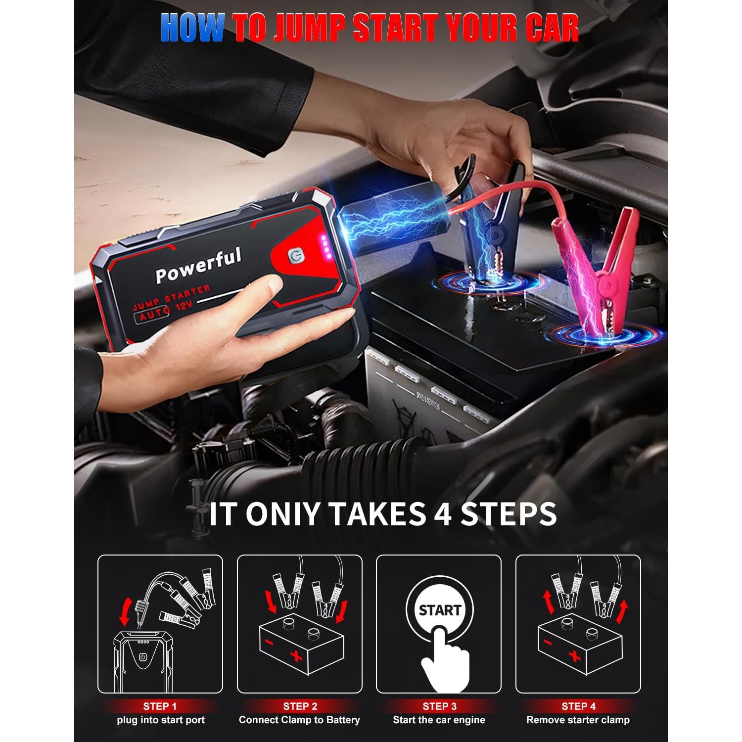 Arrancador de Salto 3000A TekGlom JS2 10000mAh 12V Portátil