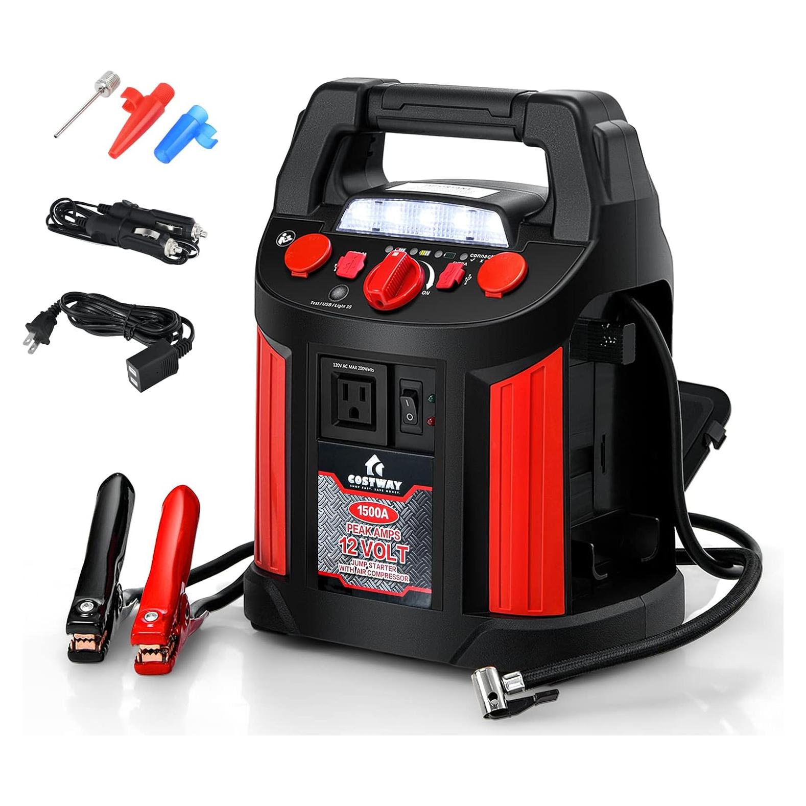 Arrancador de Batería Goplus 1500A con Compresor y USB