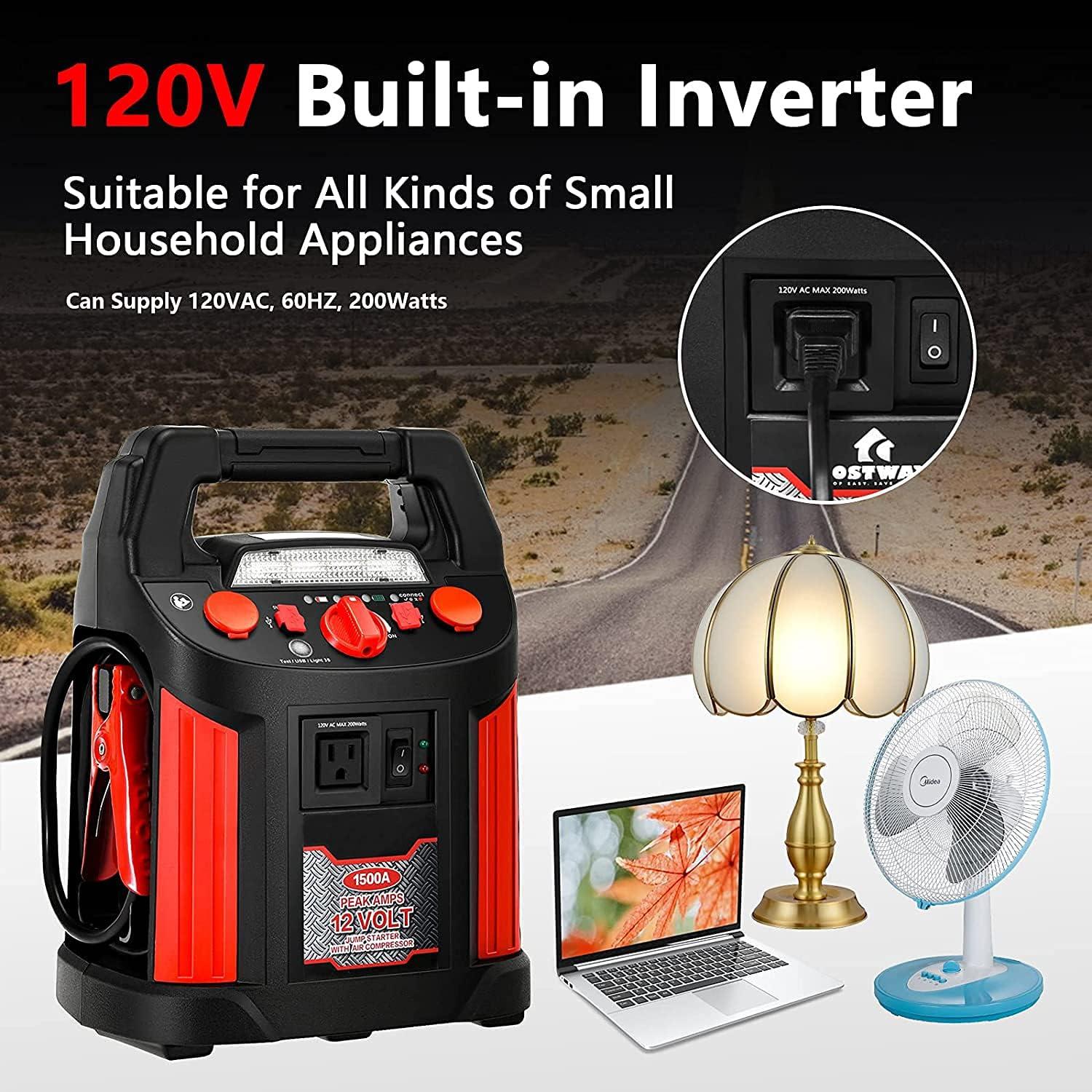 Arrancador de Batería Goplus 1500A con Compresor y USB