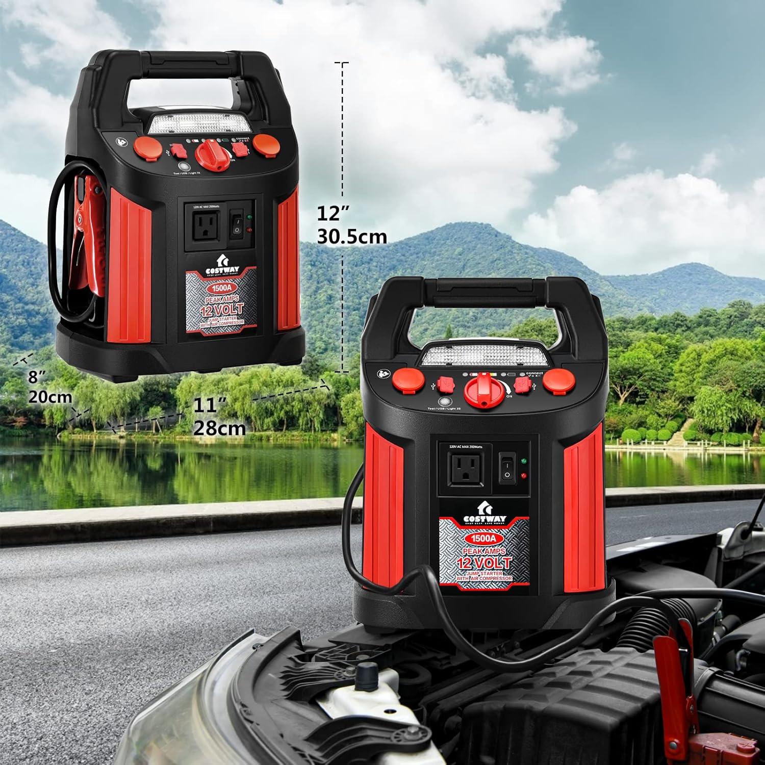 Arrancador de Batería Goplus 1500A con Compresor y USB