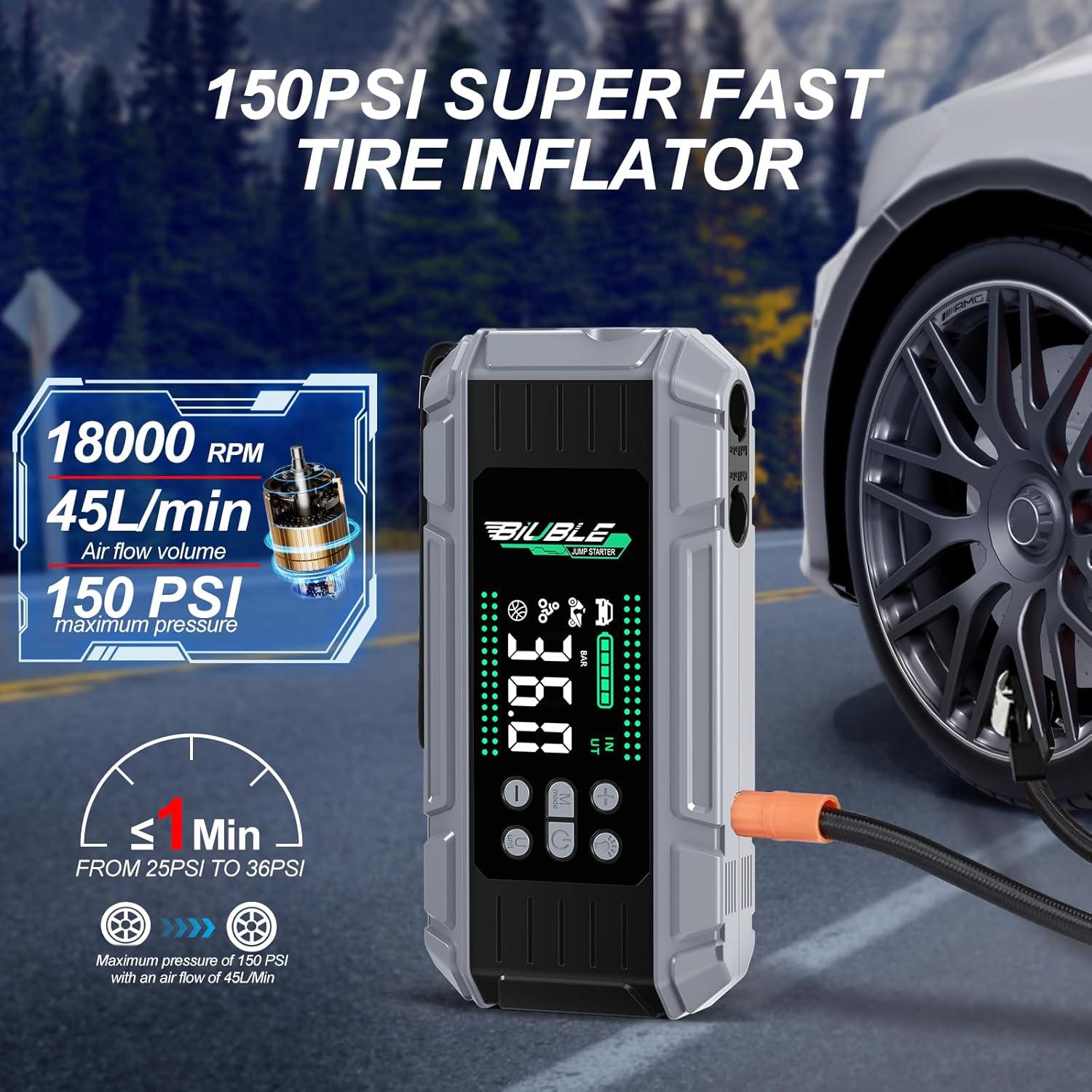 Arrancador de Batería Portátil BIUBLE X7 8000A con Compresor 150PSI