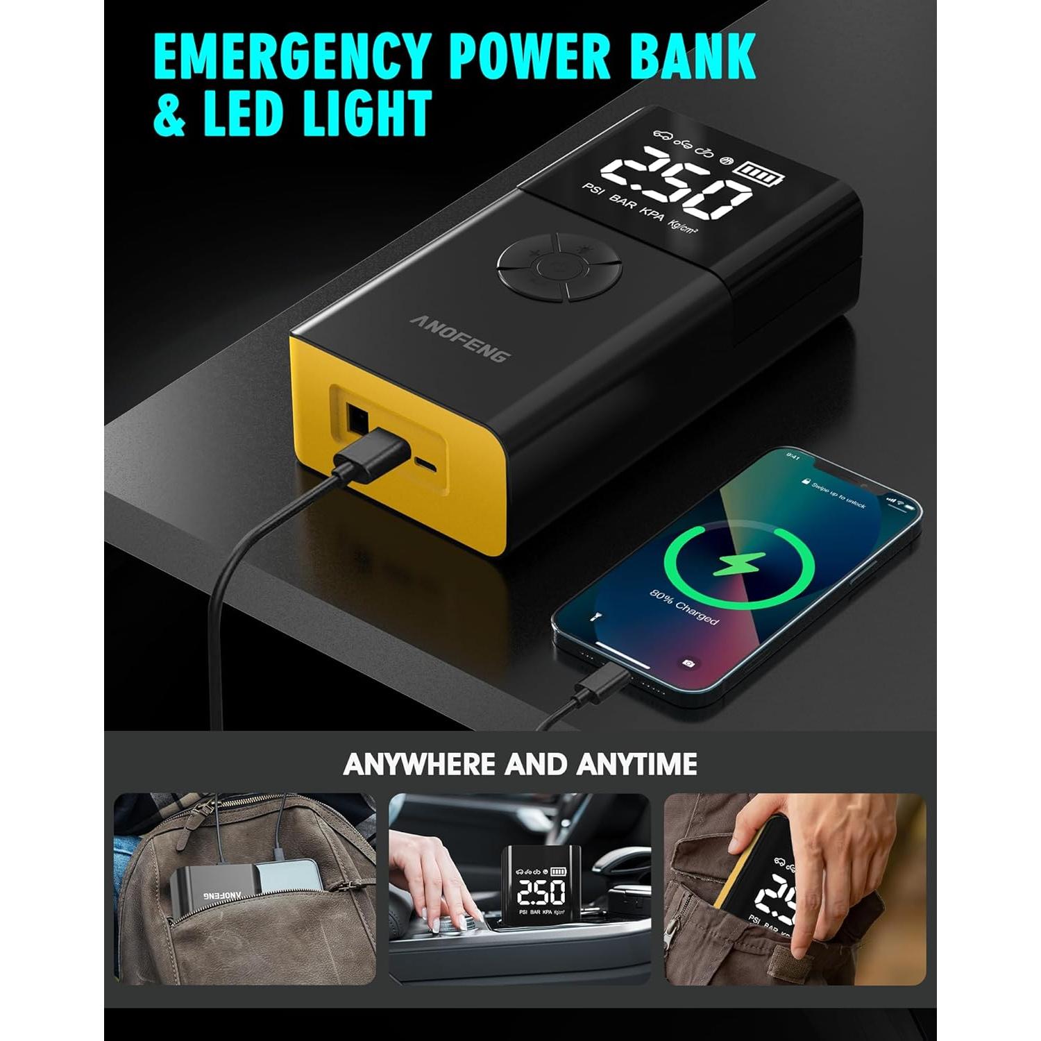 Arrancador de Coche ANOFENG PS-211 4000A con Compresor 150PSI