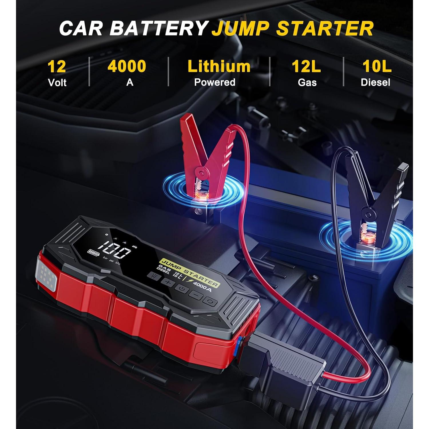 Arrancador de Batería Portátil Xiauodo 4000A con Compresor 12V