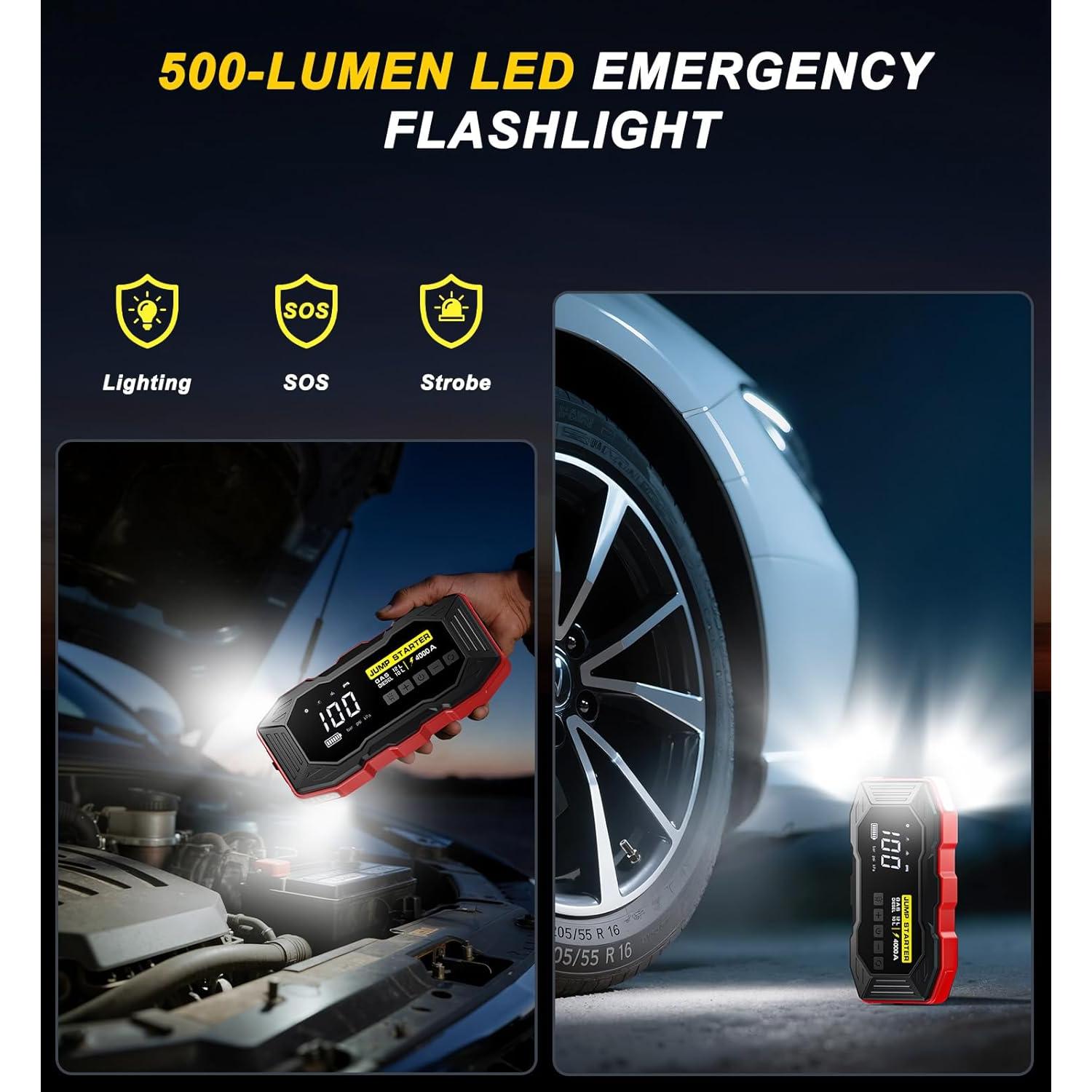 Arrancador de Batería Portátil Xiauodo 4000A con Compresor 12V