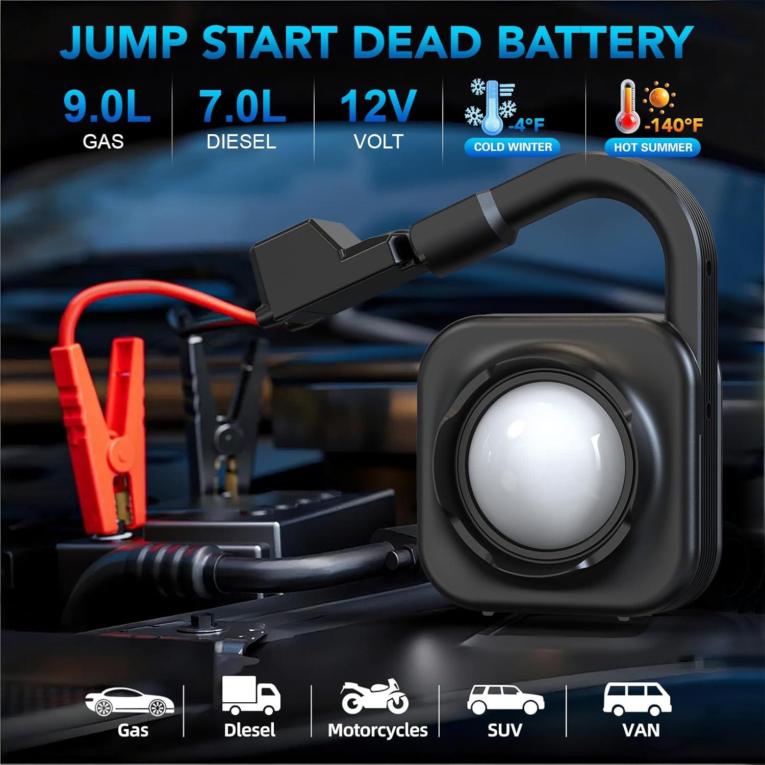 Arrancador de Coche KURSOHEY 2000A 12V con Luz LED 8000mAh