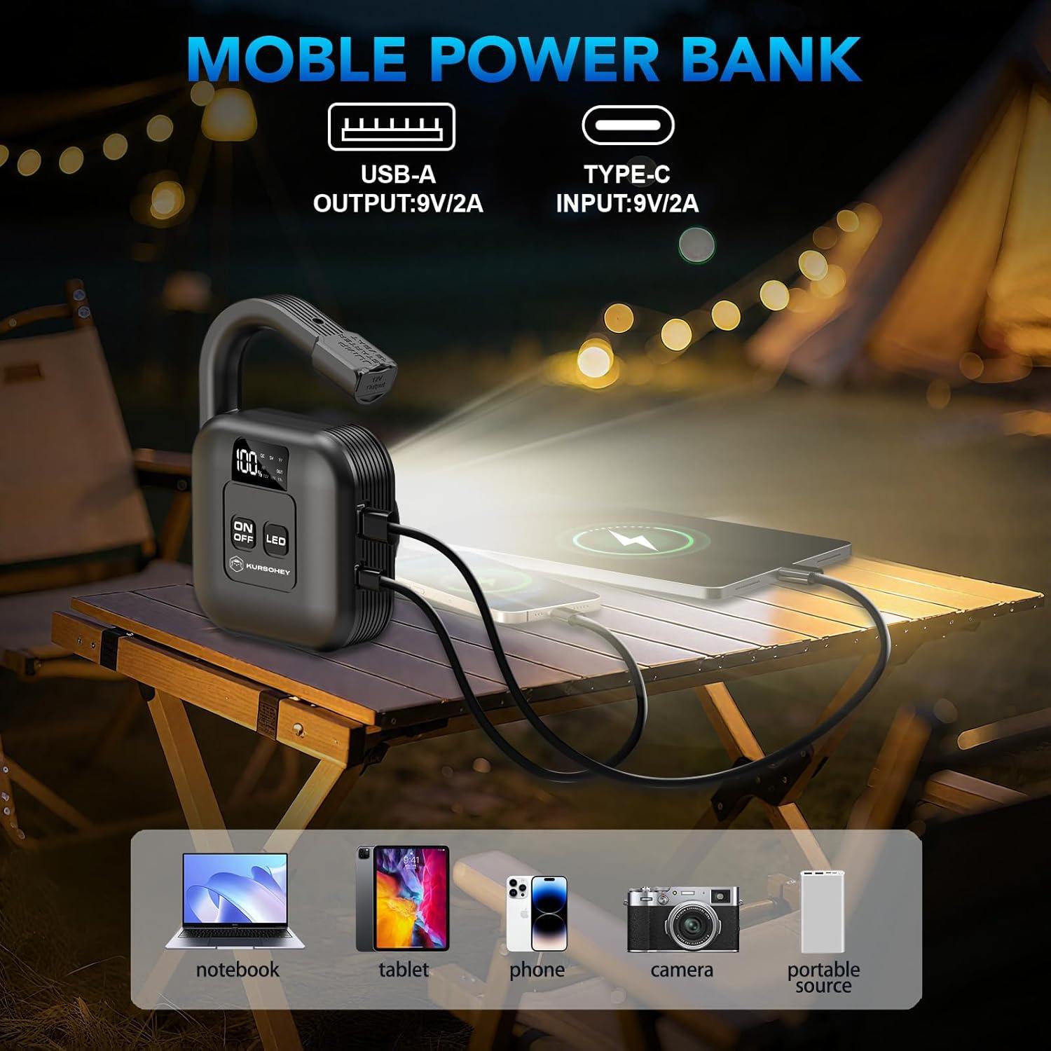 Arrancador de Coche KURSOHEY 2000A 12V con Luz LED 8000mAh