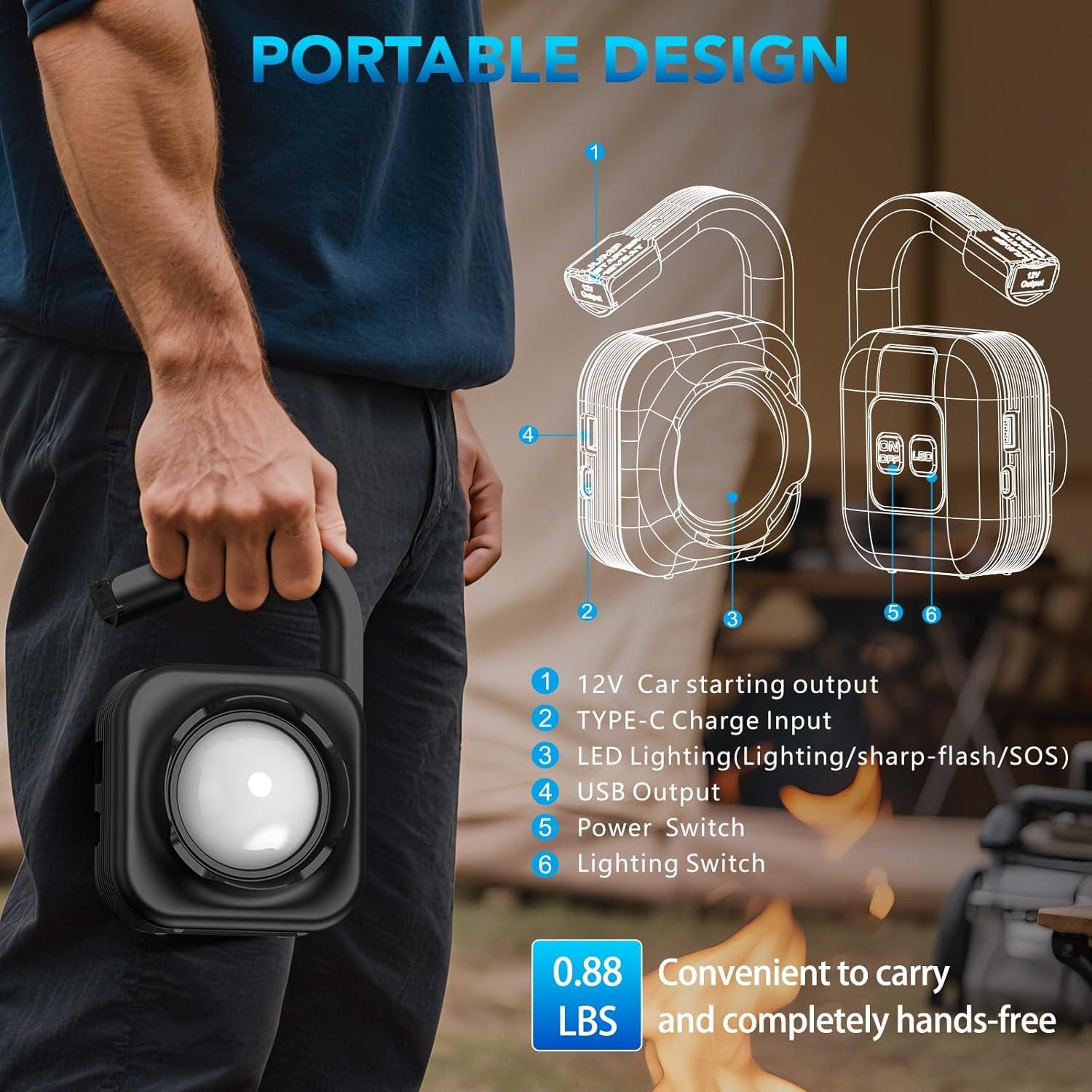 Arrancador de Coche KURSOHEY 2000A 12V con Luz LED 8000mAh