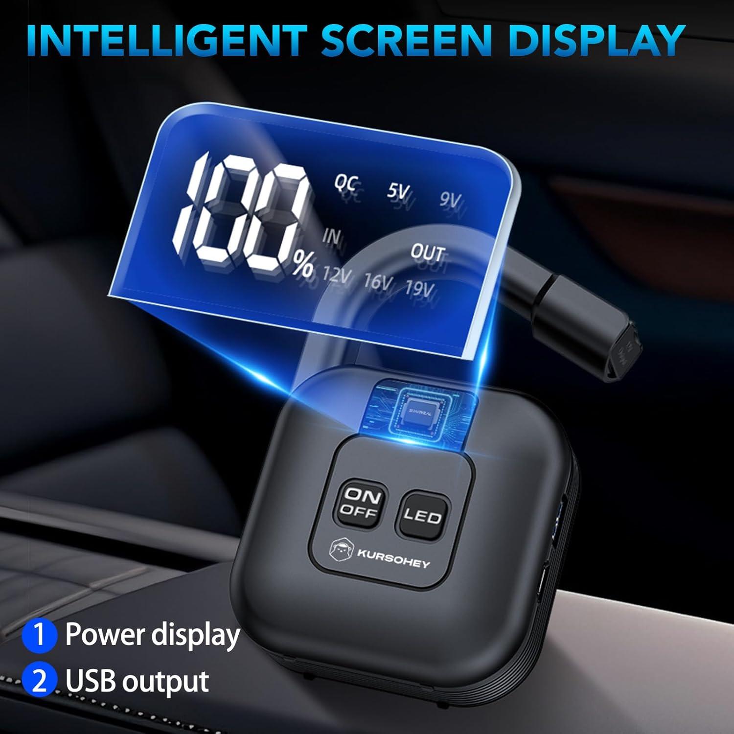 Arrancador de Coche KURSOHEY 2000A 12V con Luz LED 8000mAh
