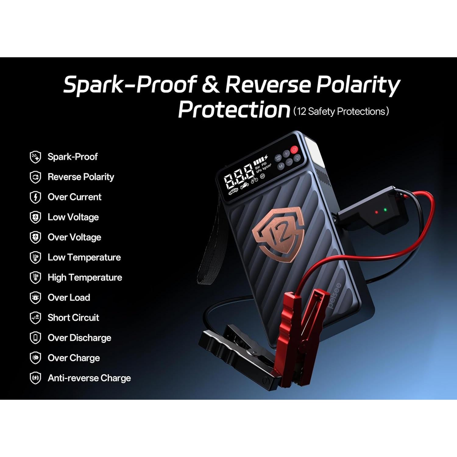 Arrancador de Batería Pelsee E1 3500A 20000mAh con Compresor