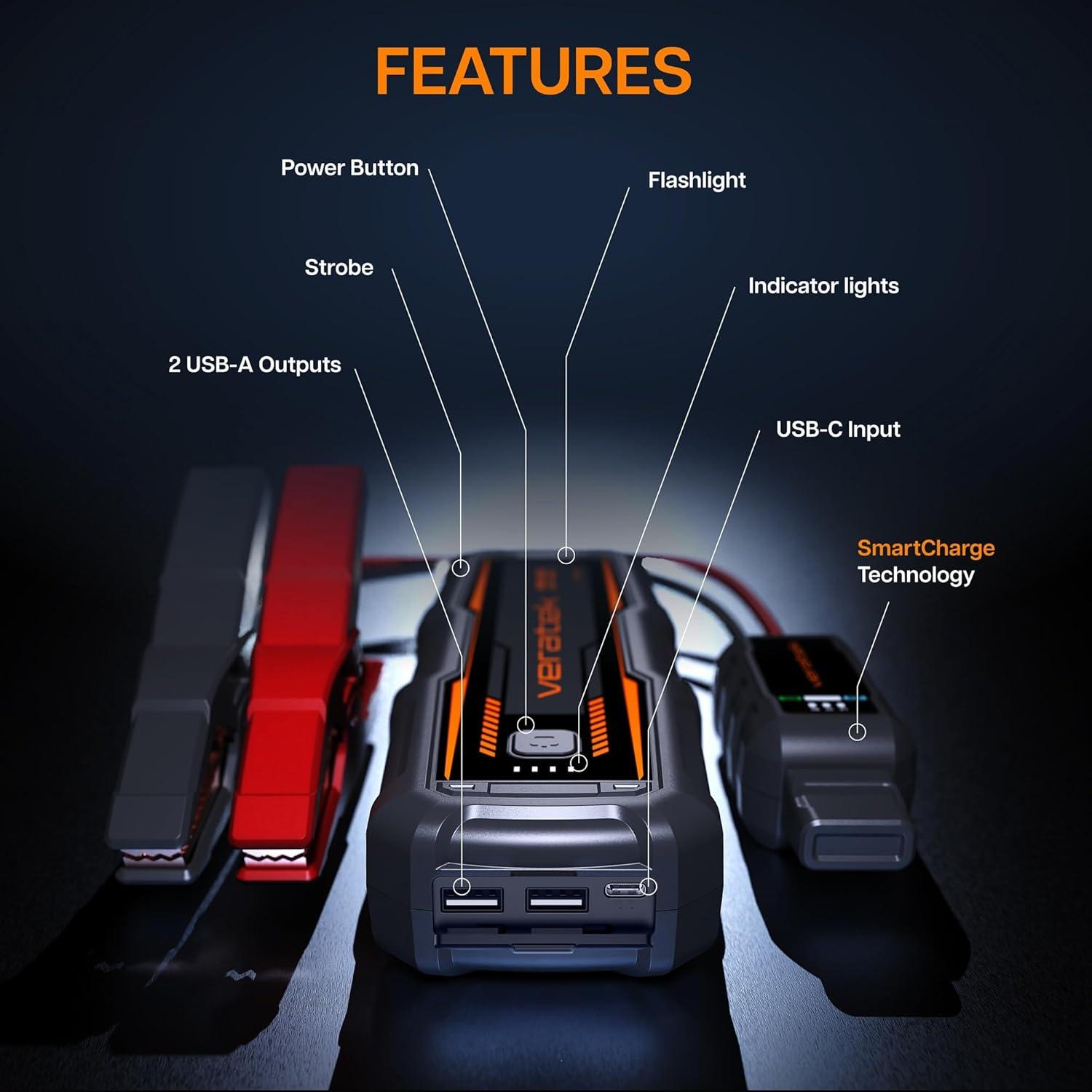 Arrancador Portátil de Batería Veratek V6 PRO 1000A 12V