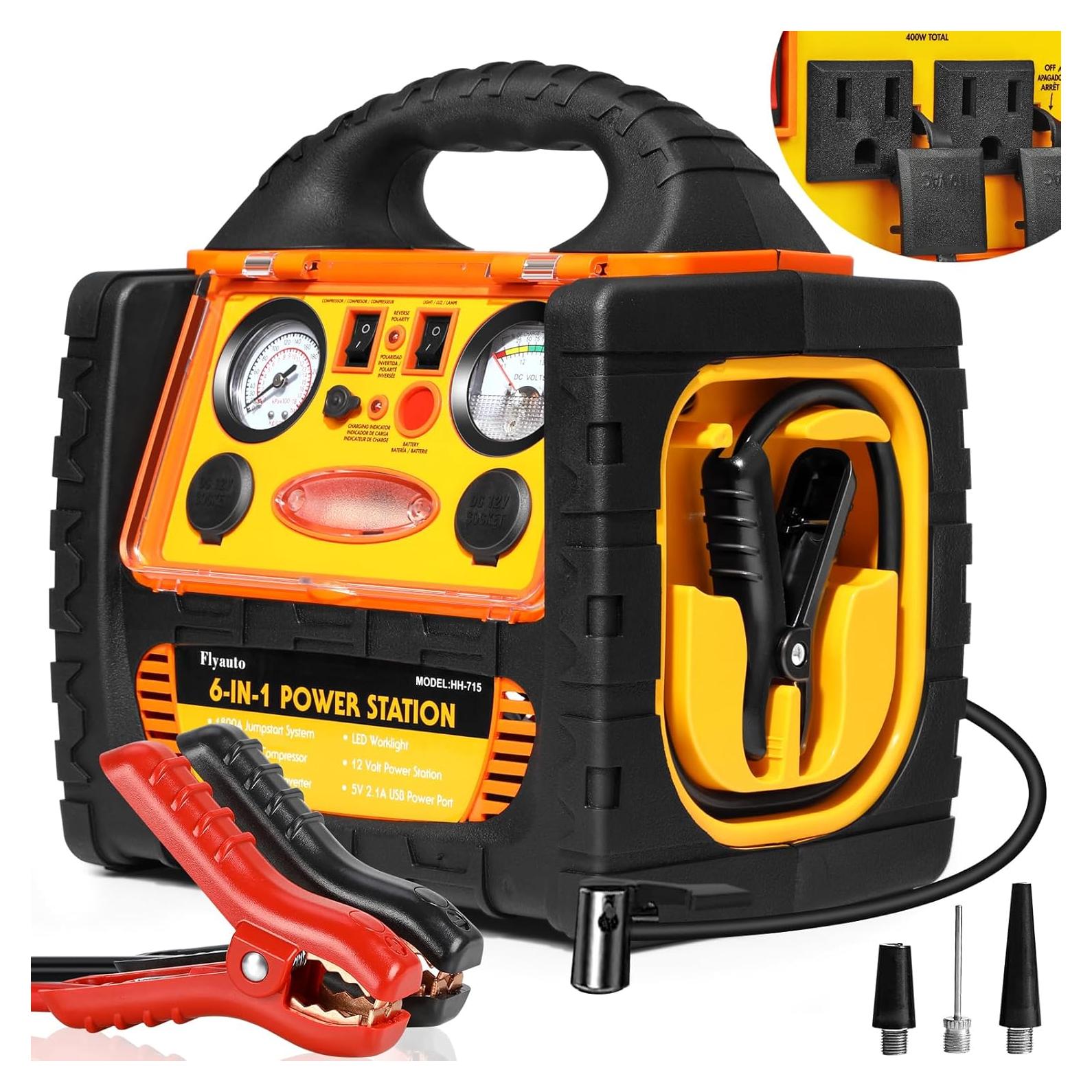 Arrancador de Salto 6 en 1 FlyAuto 1800A con Compresor 260 PSI