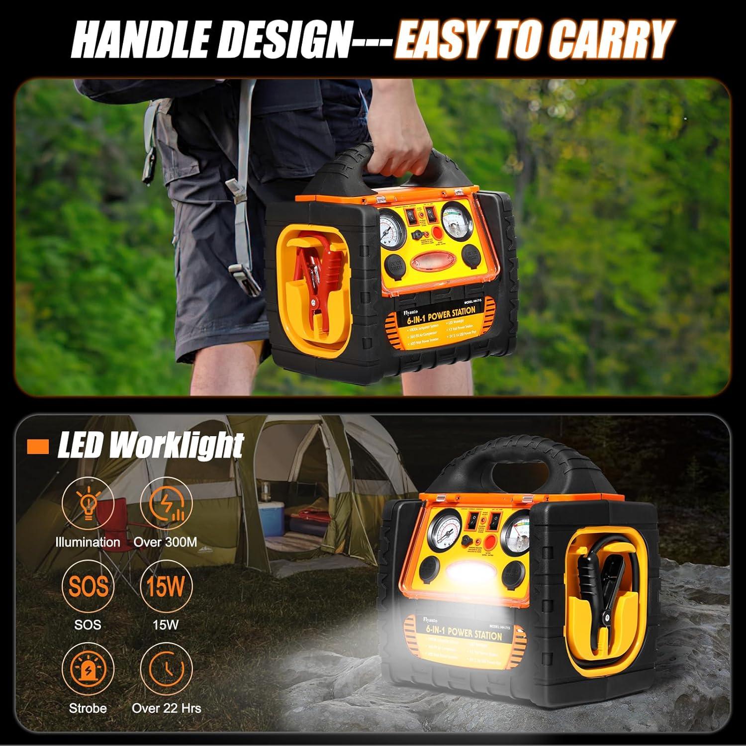 Arrancador de Salto 6 en 1 FlyAuto 1800A con Compresor 260 PSI