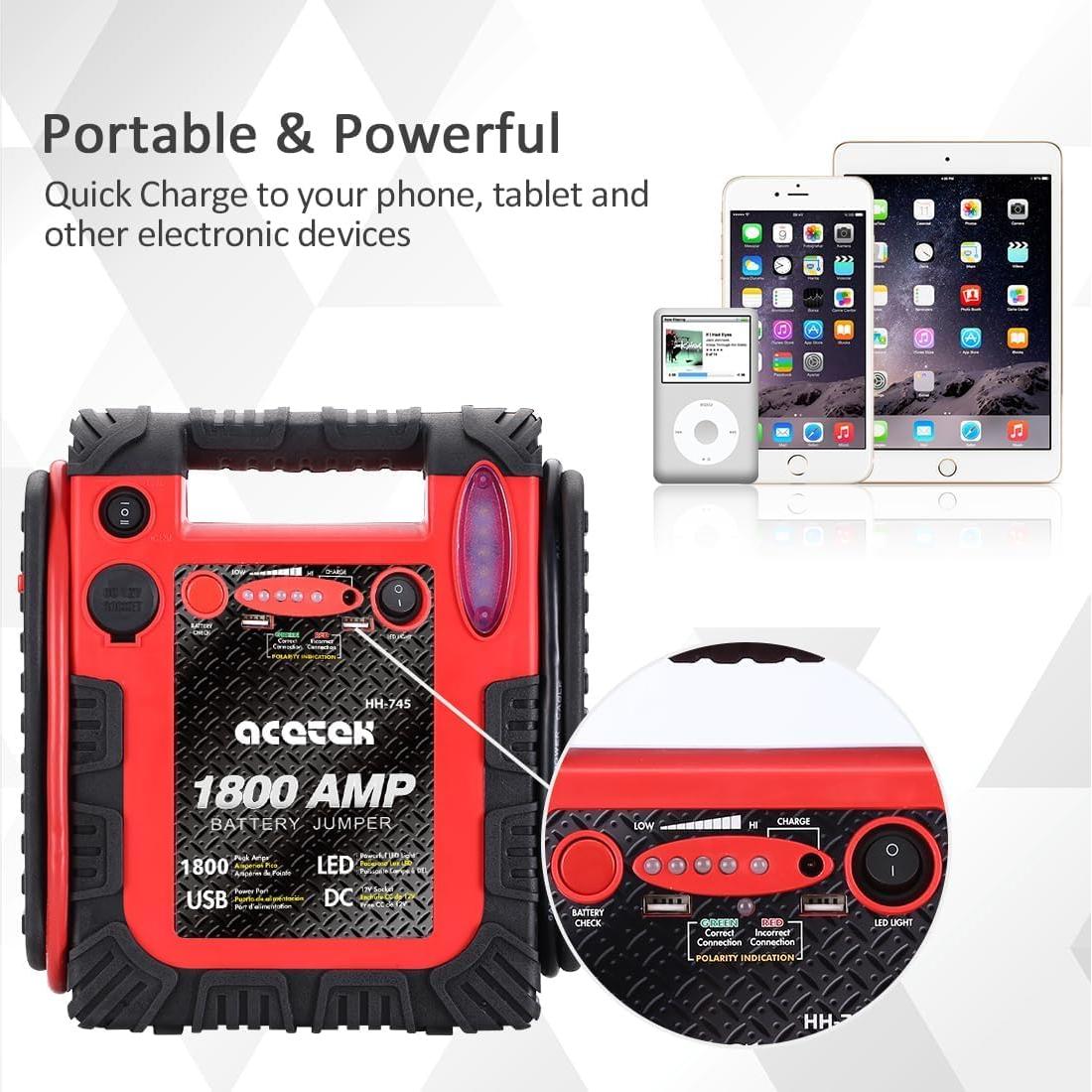 Arrancador de Coche Portátil Acetek HH745 1800A 20000mAh