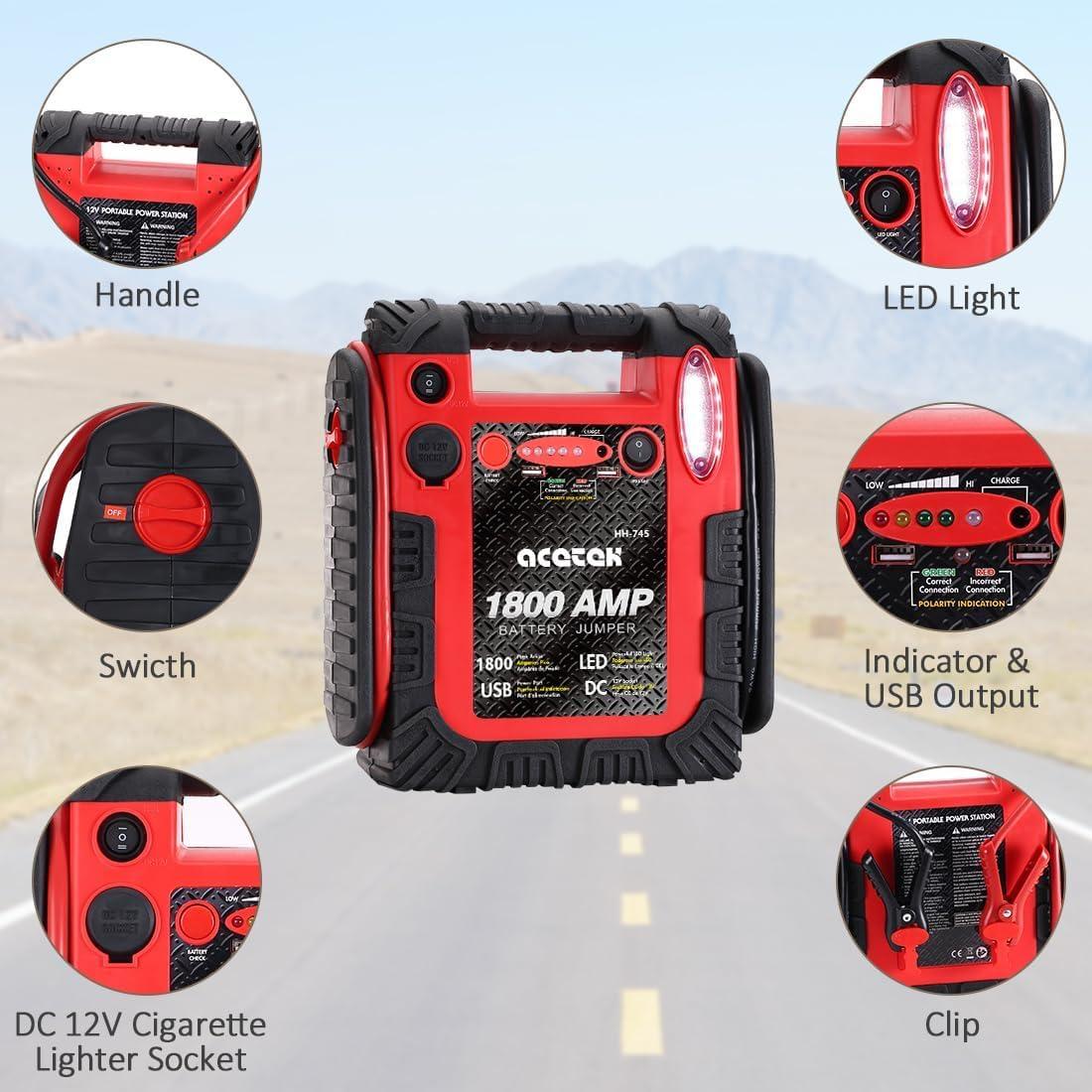 Arrancador de Coche Portátil Acetek HH745 1800A 20000mAh